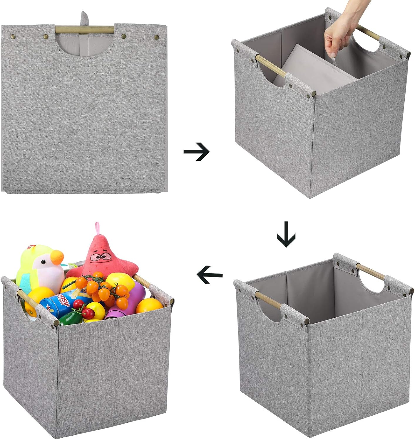 HOONEX Collapsible Storage Bins, 13x13x13 Inches Storage Cubes Linen Fabric, 3 Pack