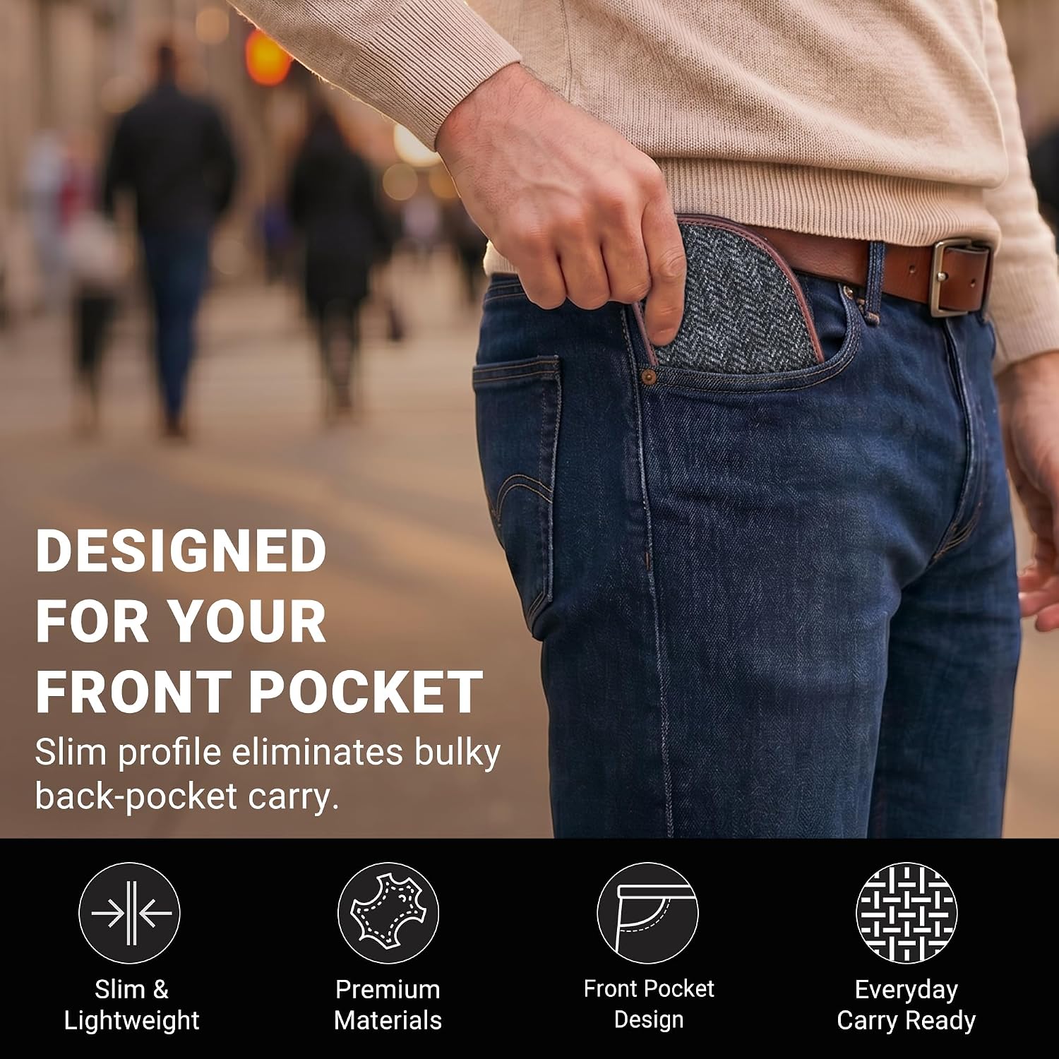 Genuine Bison Leather Wallet for Men, RFID Slim, Brown | Genuine bison leather wallet for men with RFID blocking and curved front pocket fit. Rugged slim everyday carry, brown.