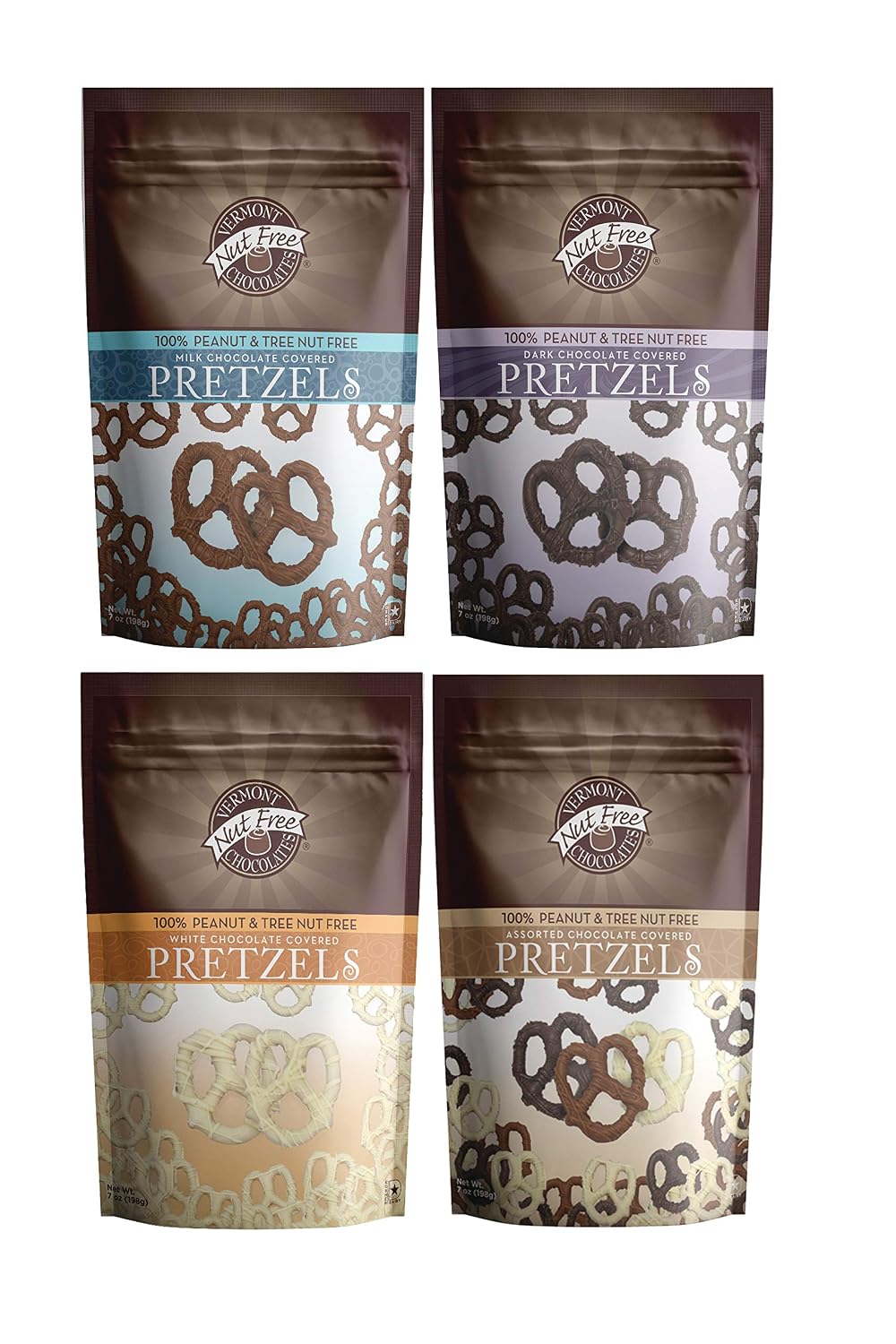 Vermont Nut Free Chocolates Dark Chocolate Covered Mini Twist Pretzels | 7 Ounce Bag, Peanut And Tree Nut Free, Egg-Free, Kosher Certified, Allergy Friendly, Safe for School Snacks
