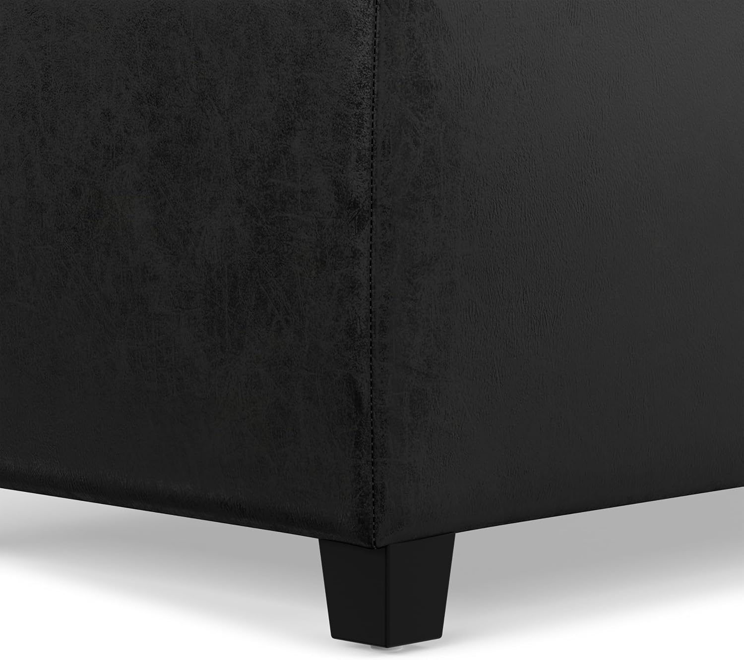 SIMPLIHOME Avalon 48" Wide Vegan Leather Storage Ottoman in Brown