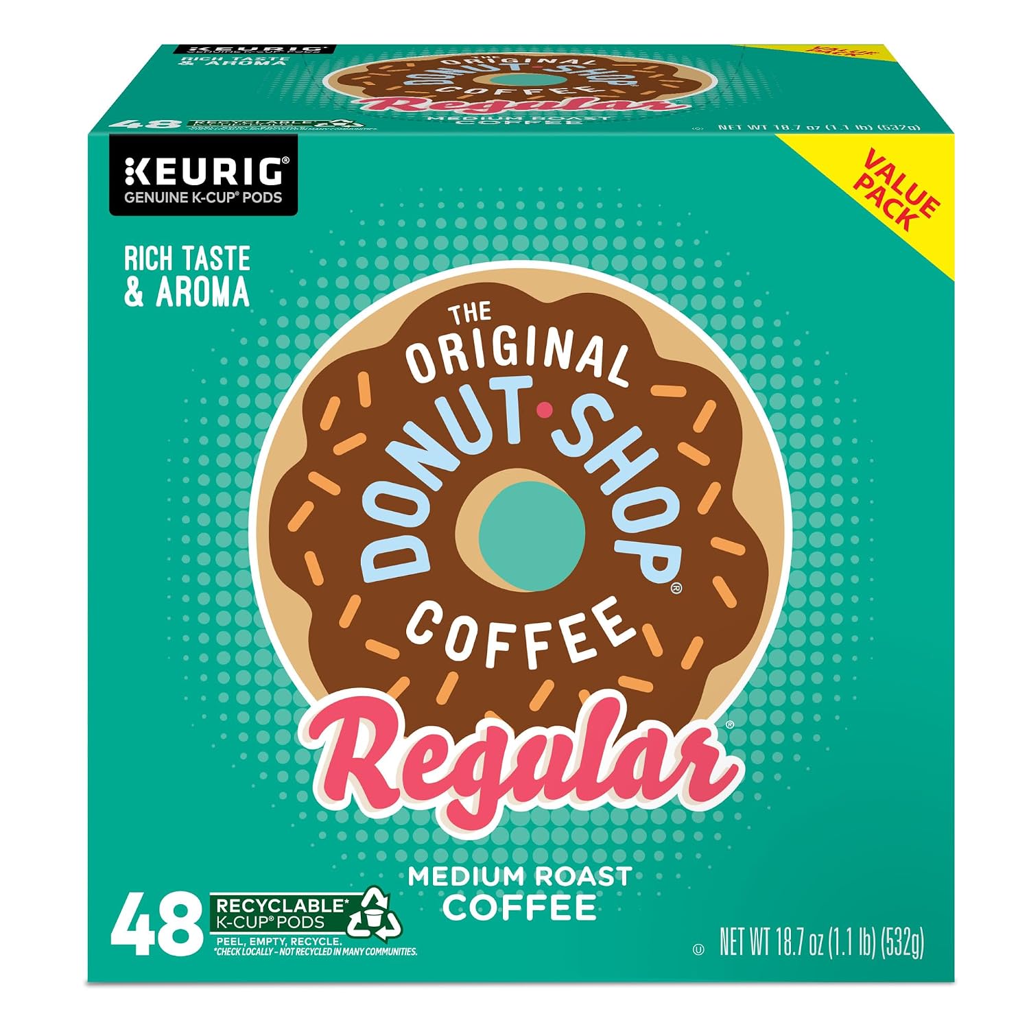 The Original Donut Shop Regular, Single-Serve Keurig K-Cup Pods, Medium Roast Coffee Pods, 96 Count