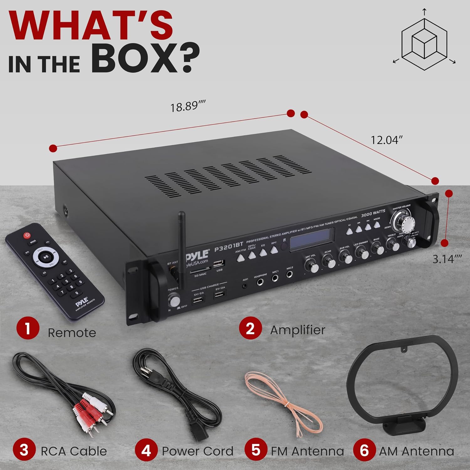 Pyle Multi Channel Bluetooth Preamplifier Receiver - 3000 Watt Audio Home Speaker Sound Stereo w/Radio, USB, Headphone, AUX, RCA