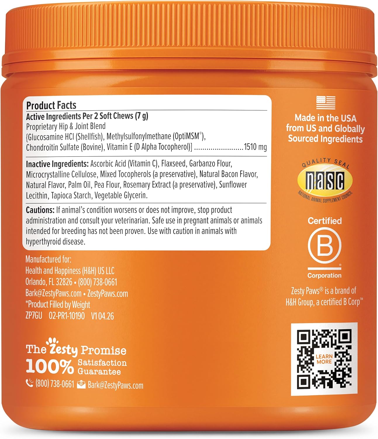 Zesty Paws Hip and Joint Supplement for Dogs - Glucosamine with Chondroitin, MSM, Vitamins C and E Dog Joint Relief - Mobility Bites Duck – 90 Count
