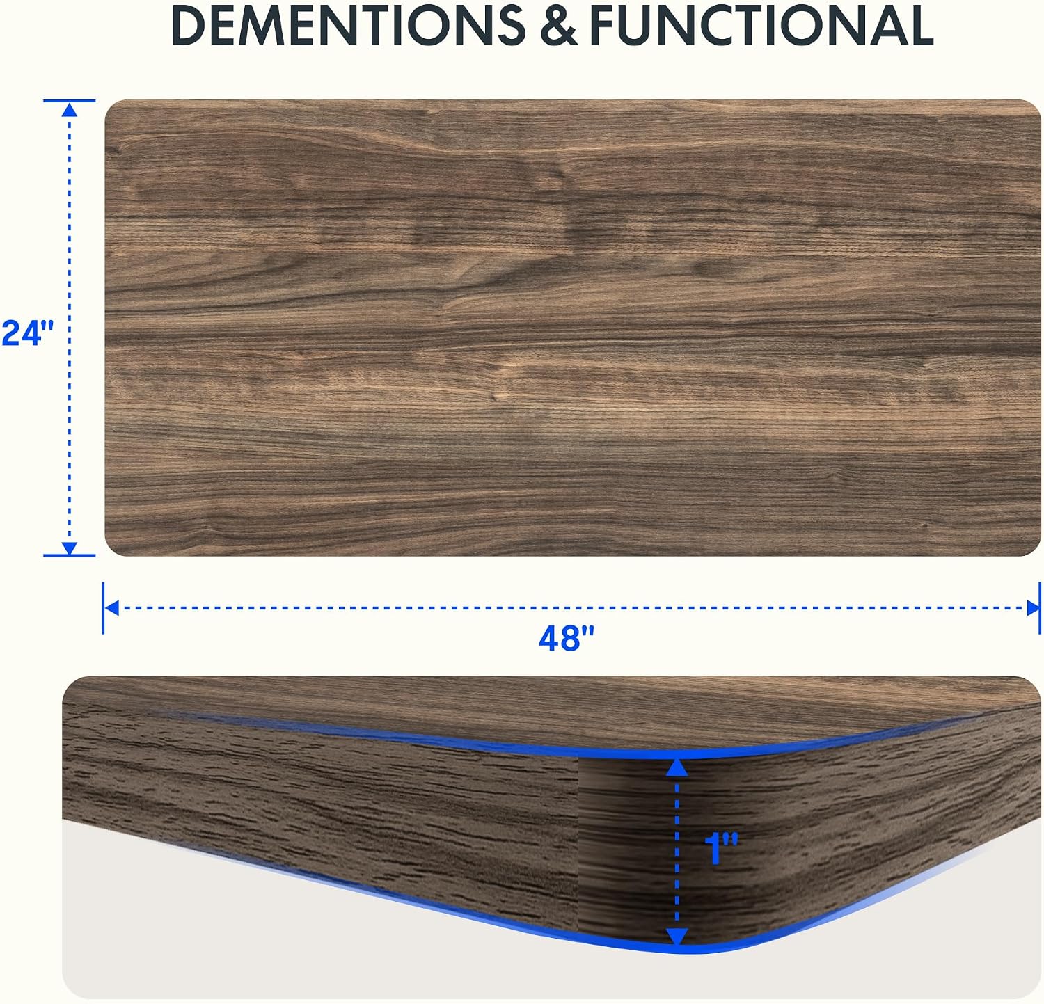 FLEXISPOT Acacia Solid Wood 55"x28" Butcher Block Desktop, Walnut | Acacia Solid Wood, Thick Beveled Edge, For Standing Desk, Office Table, Workbench, DIY Furniture Projects