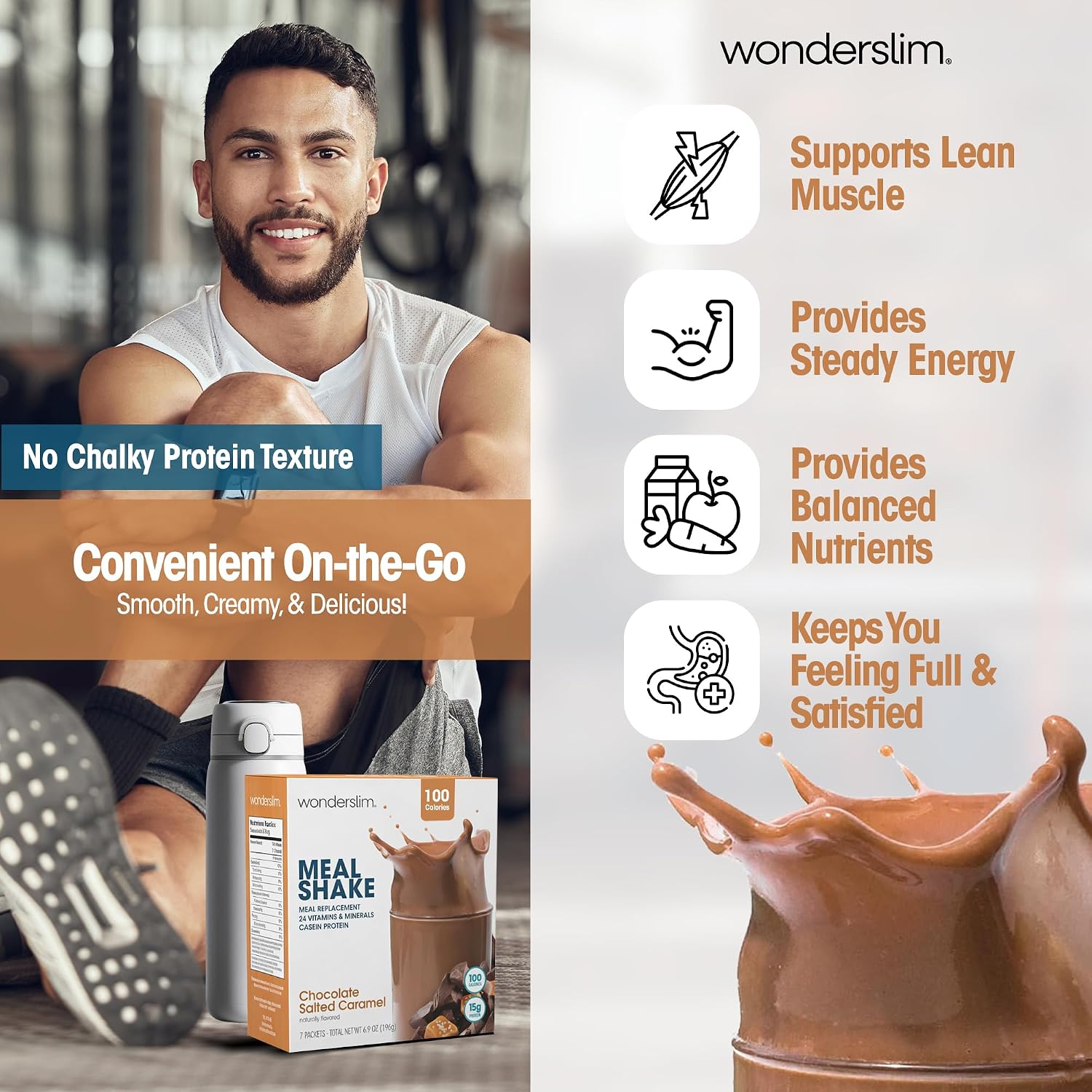 WonderSlim Protein Meal Replacement Shake – 15g Protein, 24 Vitamins & Minerals, Low Carb, Low Calorie, Gluten Free – Meal Replacement Drink for Weight Management, 7 Count Packets (Dark Cocoa Cream)