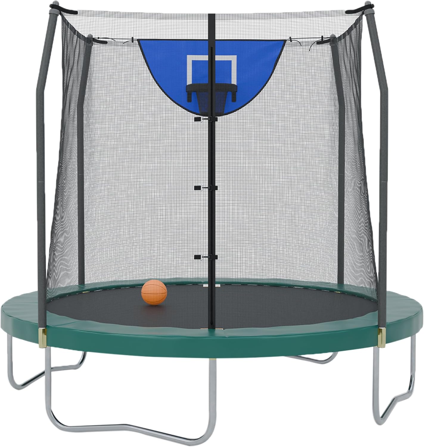 Skywalker Trampoline Outdoor 8 FT, 12 FT, 15 FT Jump N’ Dunk Round Outdoor Trampoline with Net, Trampoline Mat, and Basketball Hoop for Trampoline