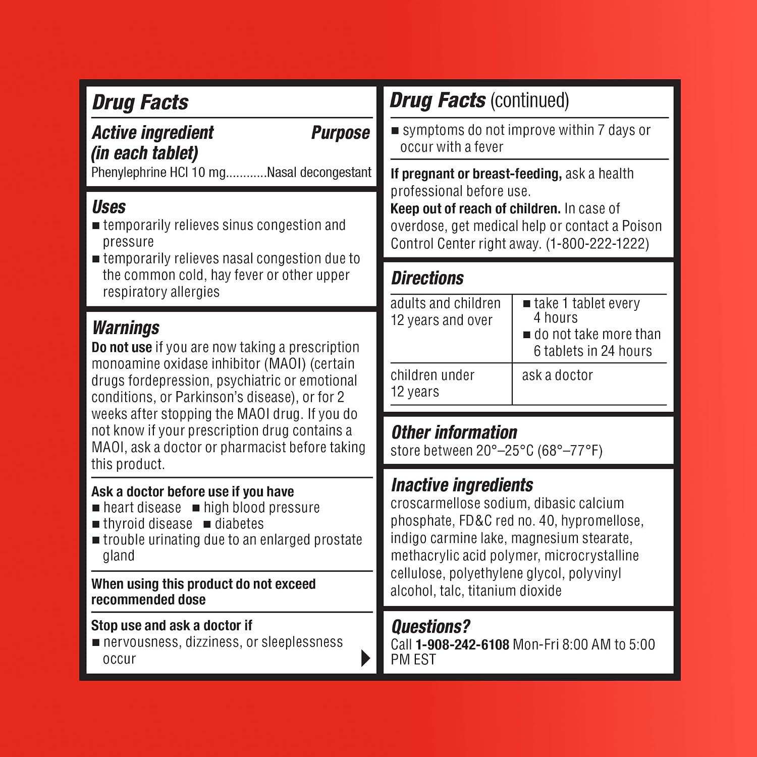 Nasal Decongestant PE Non-Drowsy for Adults | Maximum Strength Phenylephrine HCl 10mg to Relieve Sinus Pressure from Cold or Allergies | Comparable