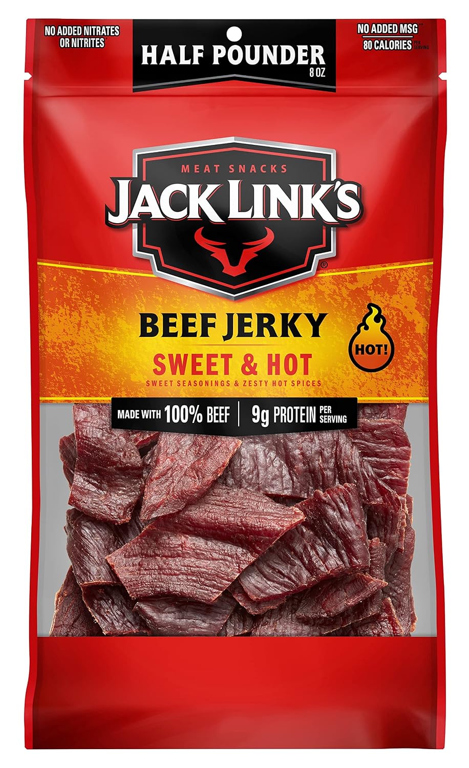 Jack Link's Peppered Beef Jerky Half Pounder - 8 oz Large Jerky Bag - Ready to Eat Real Meat Protein Snacks - 9g Protein per Serving - Made with 100% Real Beef | Large Jerky Bag - Ready to Eat Real Meat Protein Snacks - 9g Protein per Serving - Made with…