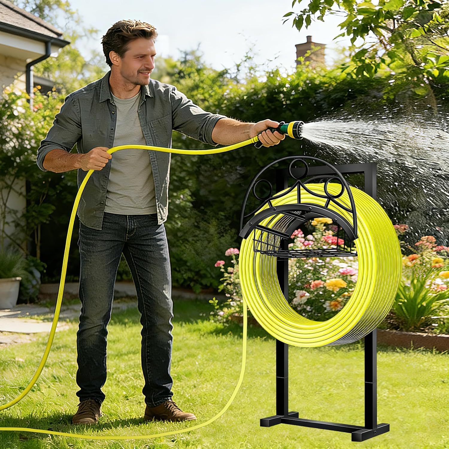 Garden Hose Holder – Detachable Water Hose Holders Stand, Holds 160-Feet Hose