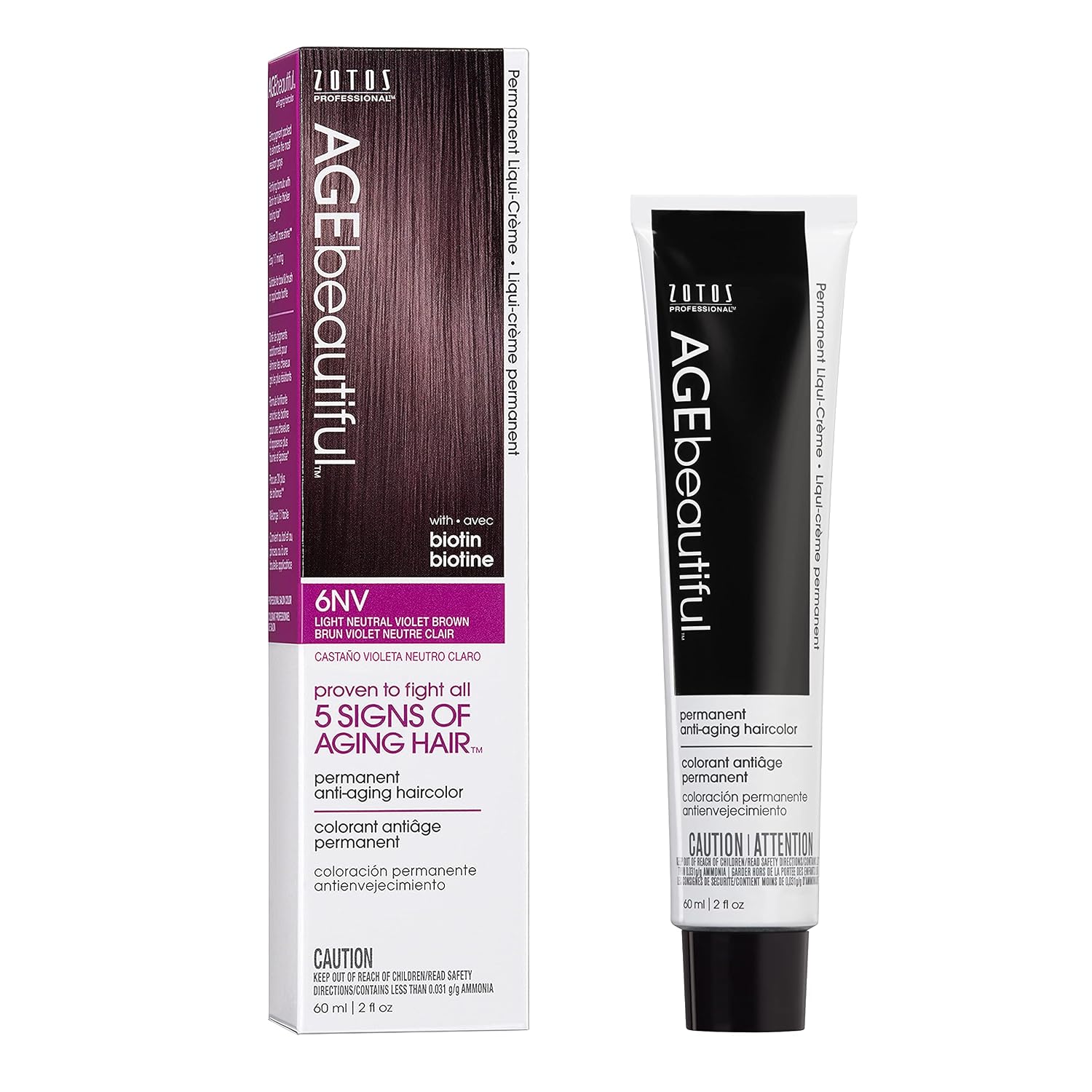 AGE beautiful Permanent Hair Color Cream, 100% Gray Coverage Hair Dye with Biotin Anti-Aging Formula for Fuller, Thicker Hair, Professional Salon Quality