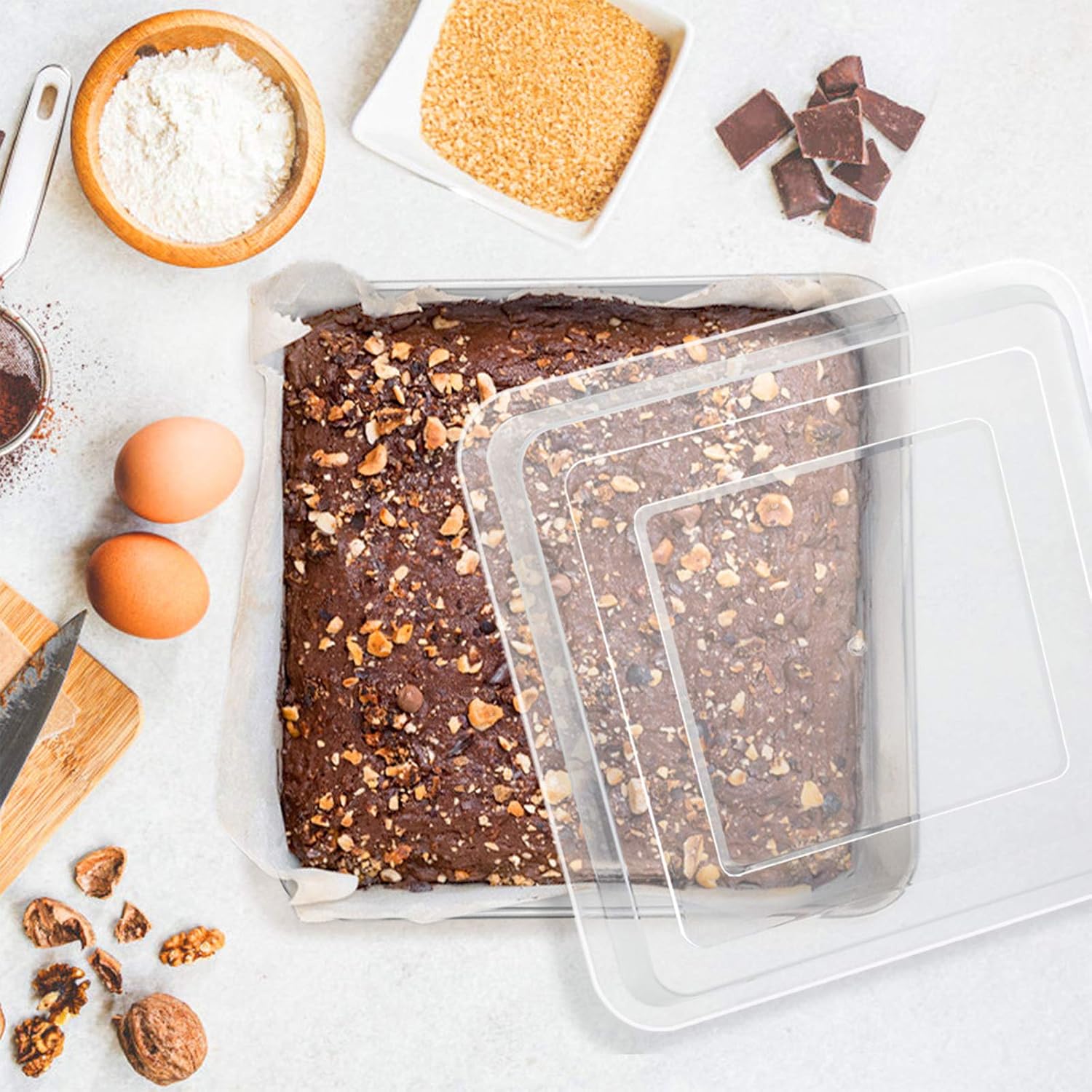 E-far 8 x 8-Inch Baking Pan with lid, Square Cake Brownie Baking Pans Stainless Steel Bakeware Set of 2, Non-toxic & Healthy