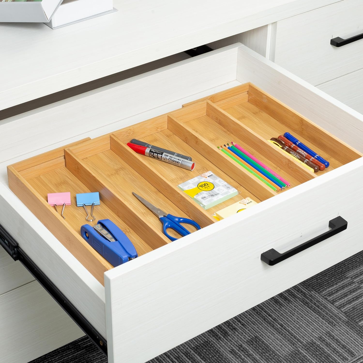 Utoplike Bamboo Expandable Kitchen Drawer Organizer Silverware Utensil Tray