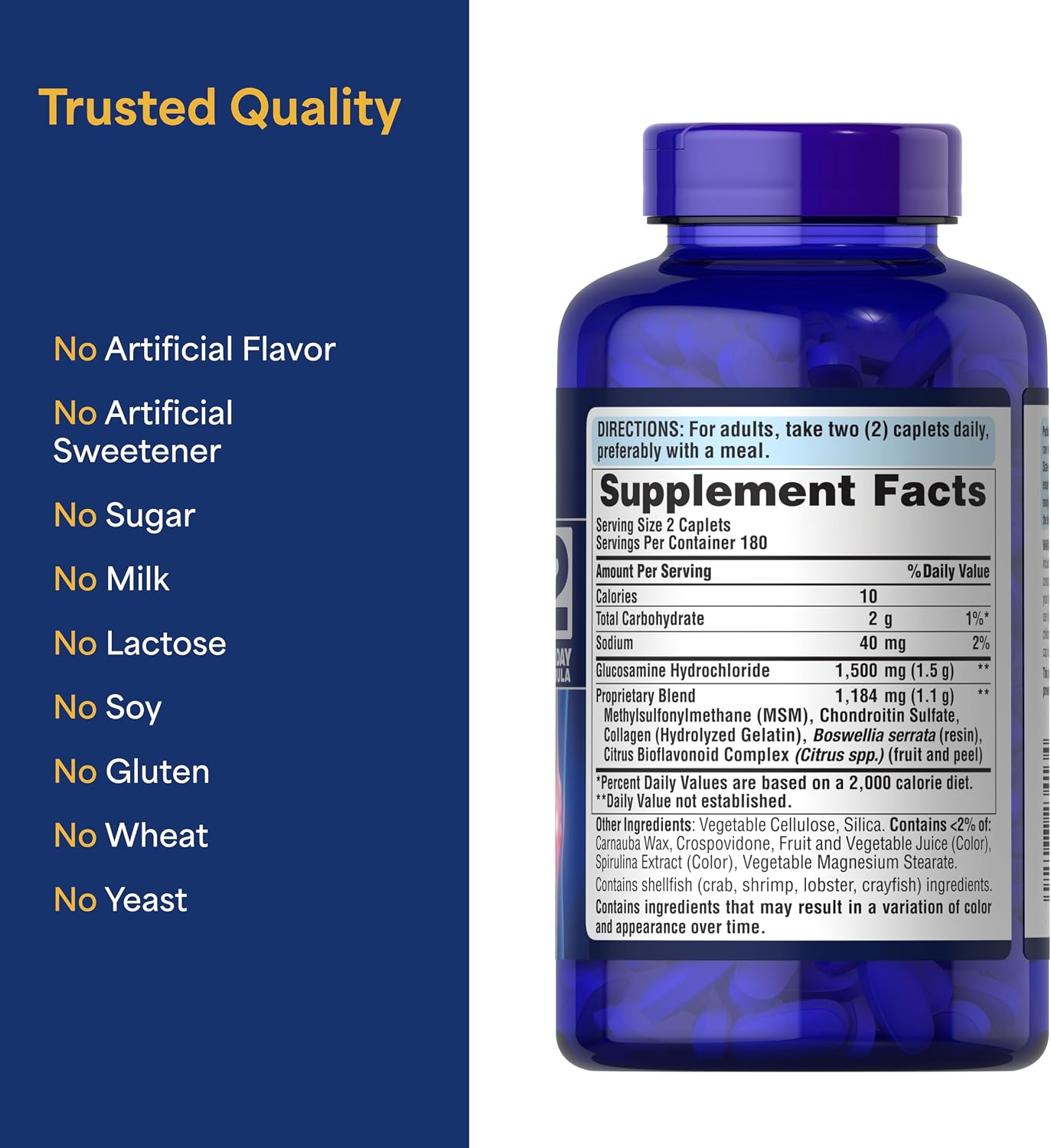 Puritan's Pride Glucosamine Chondroitin MSM, 360 Coated Tablets | Dietary Supplement for Joint Health, 6 Month Supply