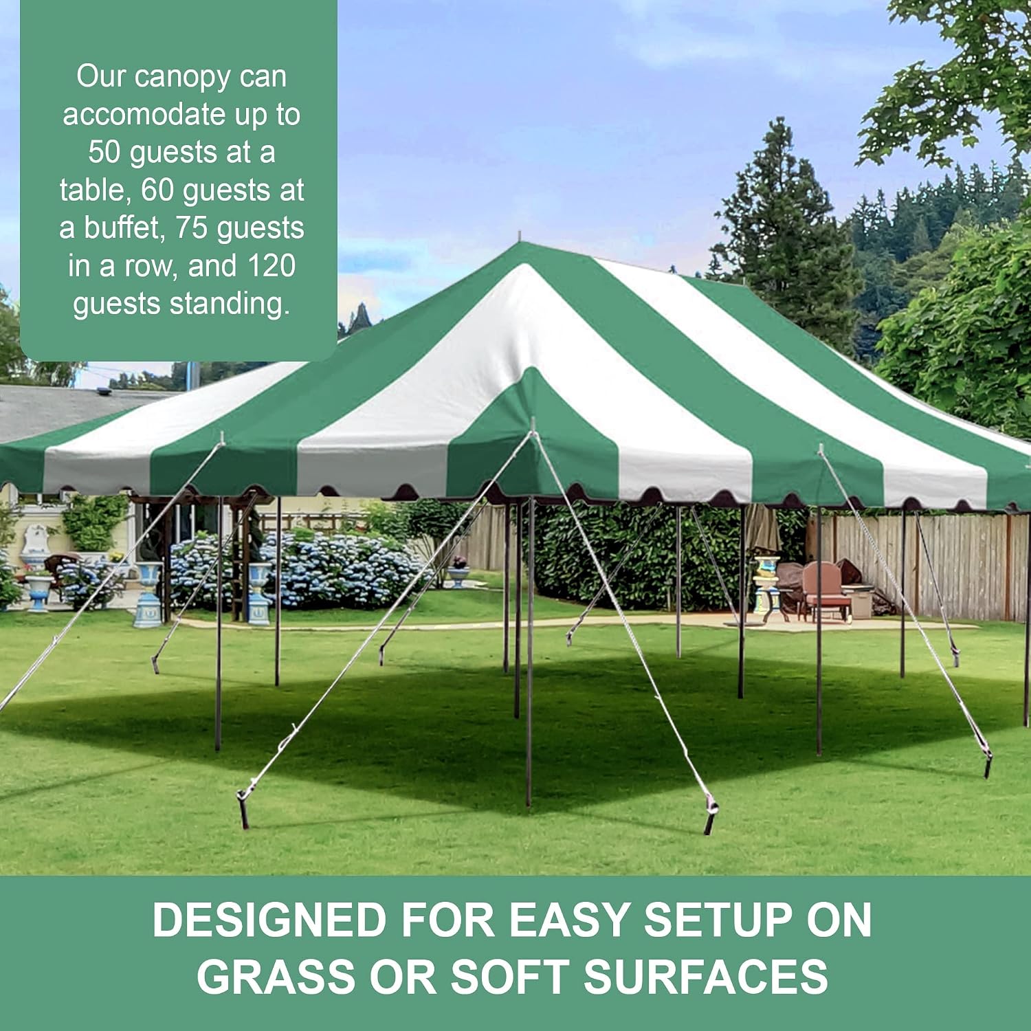 20’ x 20’ Weekender Canopy Pole Tent, Indoor and Outdoor Heavy Duty Easy Up, 80 Person Capacity Tent for Parties, Weddings, and Events, Commercial and Residential Use, PVC White Top | Easy Up Weekender Canopy Tent With 80 Person Capacity - Outdoor Canopi…