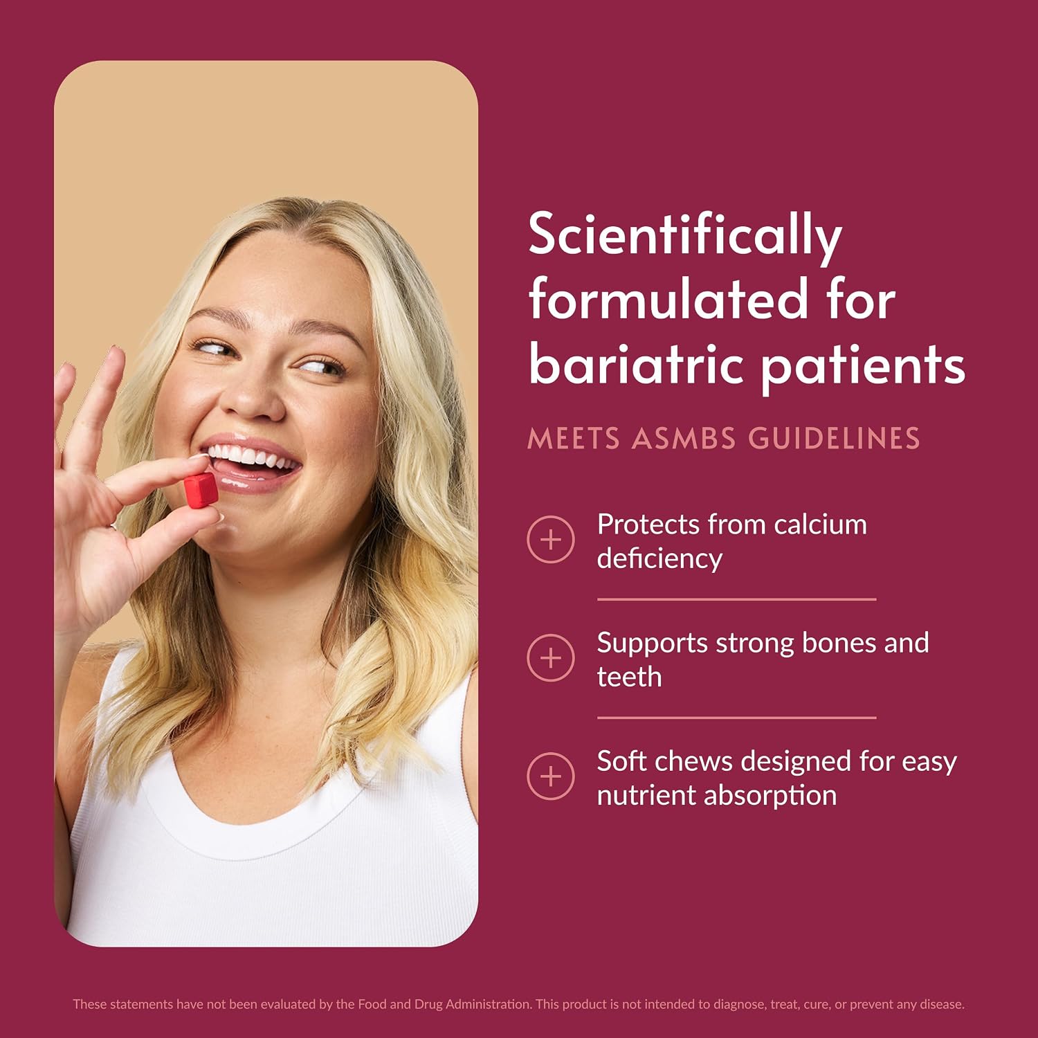 Bariatric Advantage Calcium Citrate Chewy Bites 500 mg - Highly Absorbable & Digestible - Vitamin D3 - Easily Chewable Calcium Supplement - Caramel Flavor - 90 Count