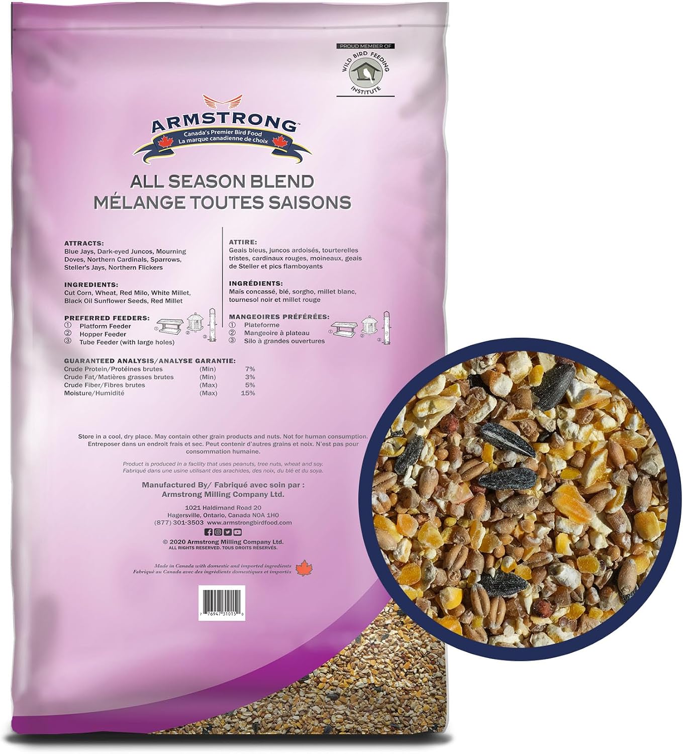 Armstrong Wild Bird Food All Season Bird Seed Blend, 40 Pounds - with Cut Corn, Wheat, White & Red Millet, Black Oil Sunflower Seeds for Blue Jays