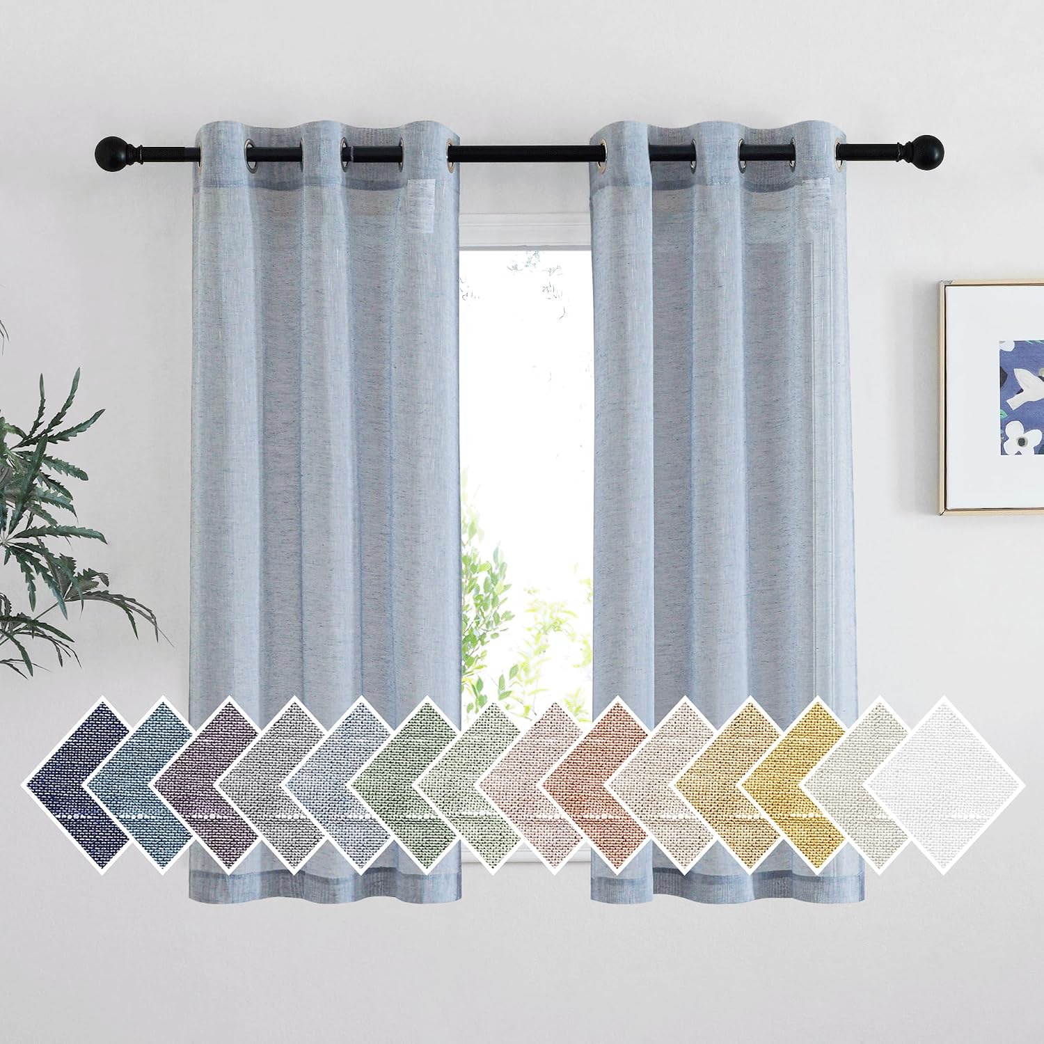 NICETOWN Linen Curtains Semi Sheer Bedroom Window Curtains