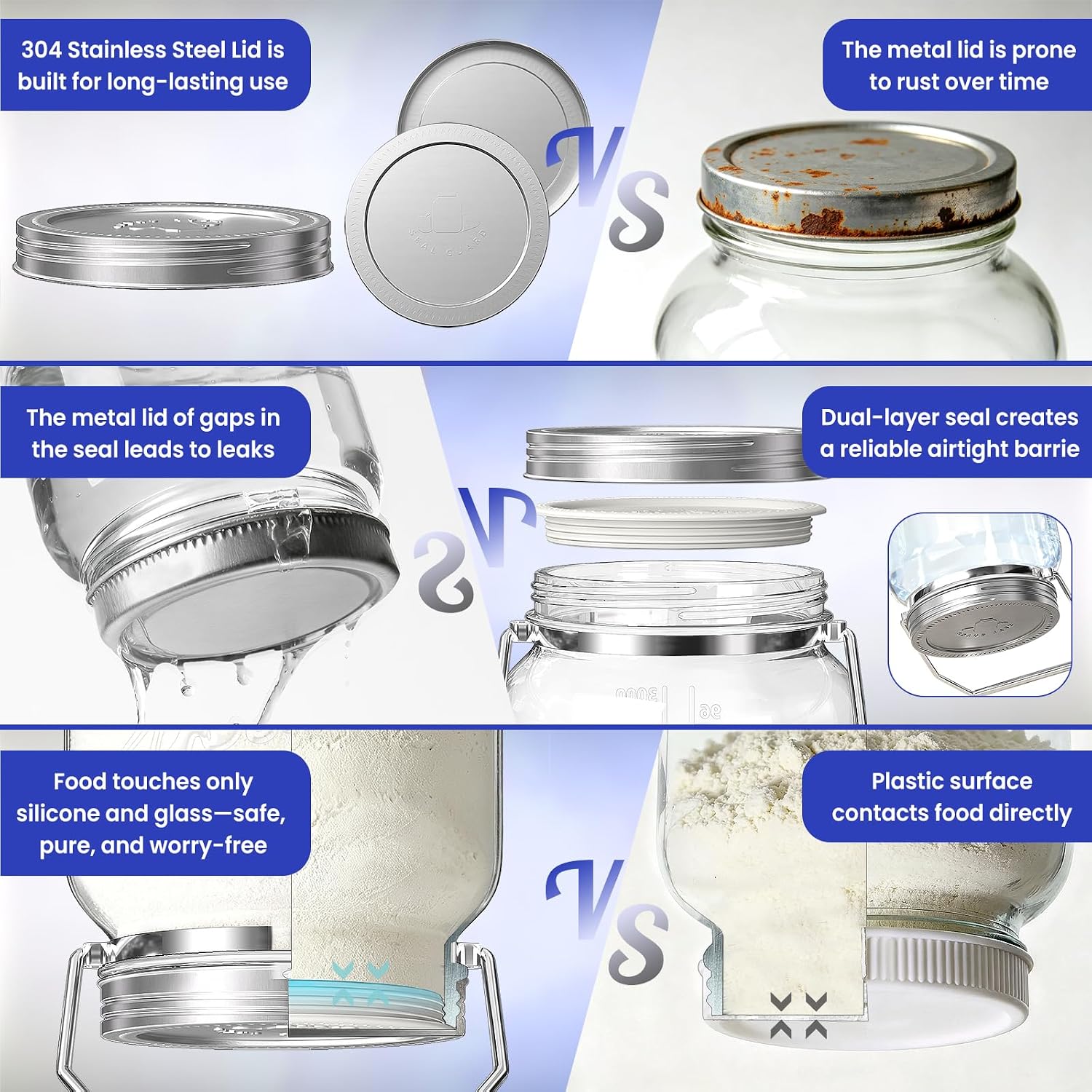 1 Gallon Glass Jars with Lids, 2 Pack Wide Mouth Mason Jars, 138 oz