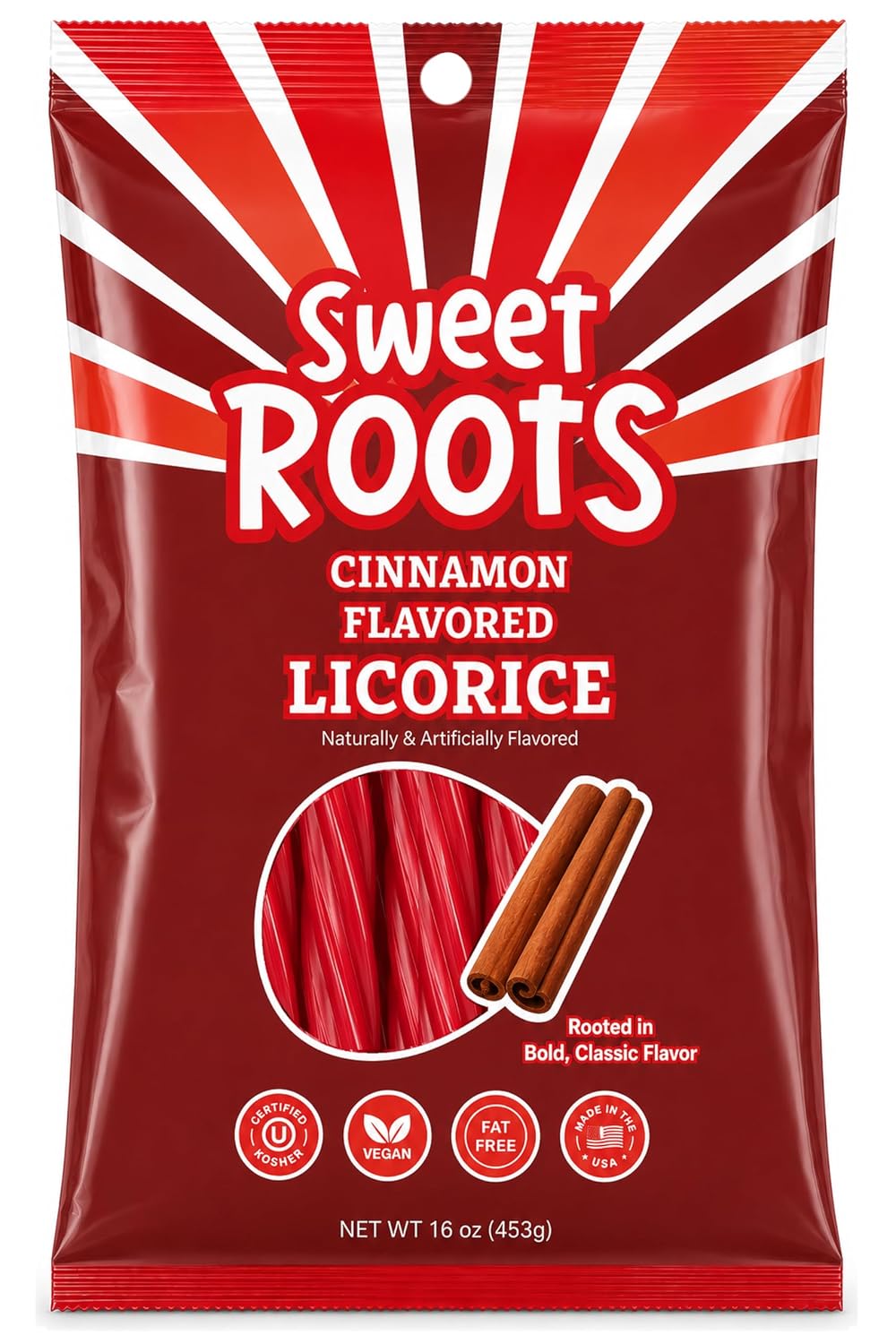 Sweet Roots Black Licorice Twists – 1 Bag (16 oz) – Jumbo Size Candy Sticks | Vegan, Fat Free, Kosher | Soft Gourmet Licorice Candy with Classic Black Licorice Flavor