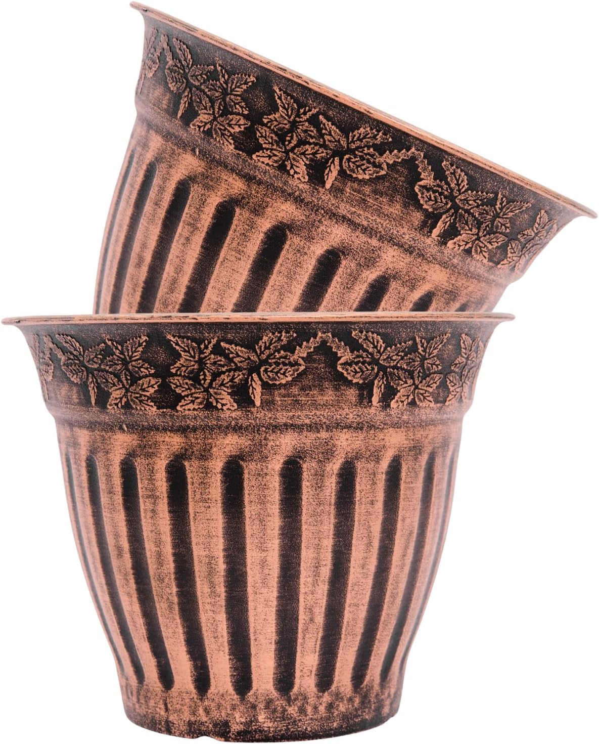 Doric Order Inspired Set of 2 Fancy Plastic Planters 10X8 in Nursery Flowerpot for Indoor Outdoor Garden Patio Office Home Decor Long Lasting