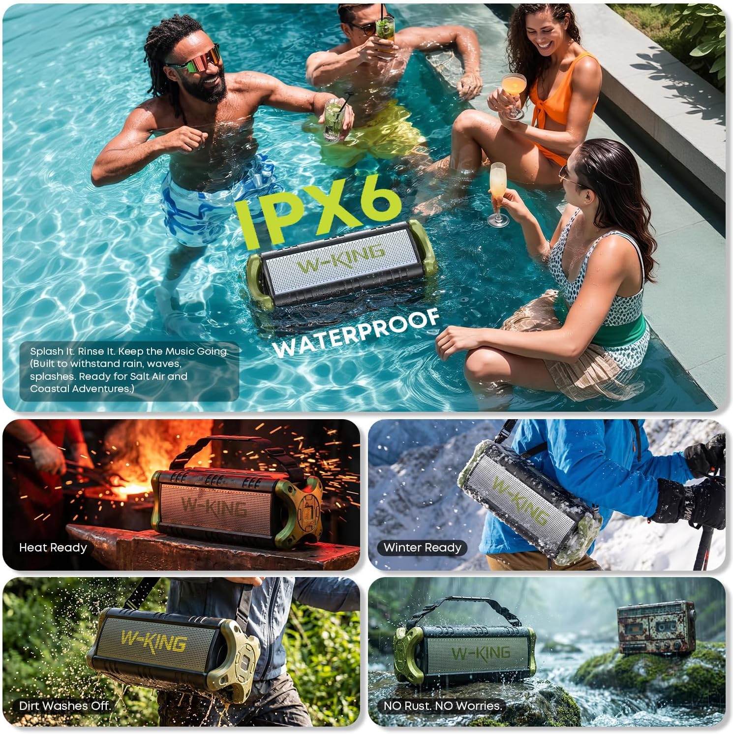Portable Speakers Bluetooth Wireless, 90W Max Loud Outdoor Speaker with Deep Bass, IPX6 Waterproof, Floatable, Custom EQ, 40H, Dual Pairing
