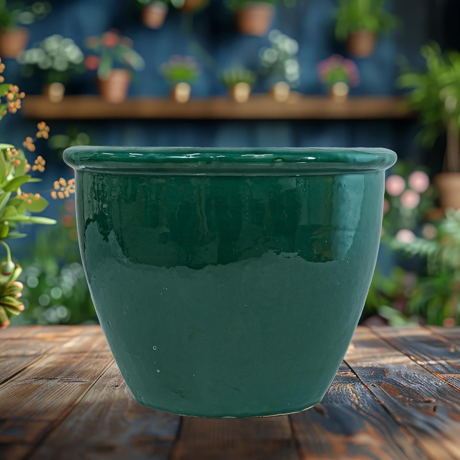 Sunnydaze Chalet 12" Ceramic Plant Pot, Imperial Blue Glaze, 2pk
