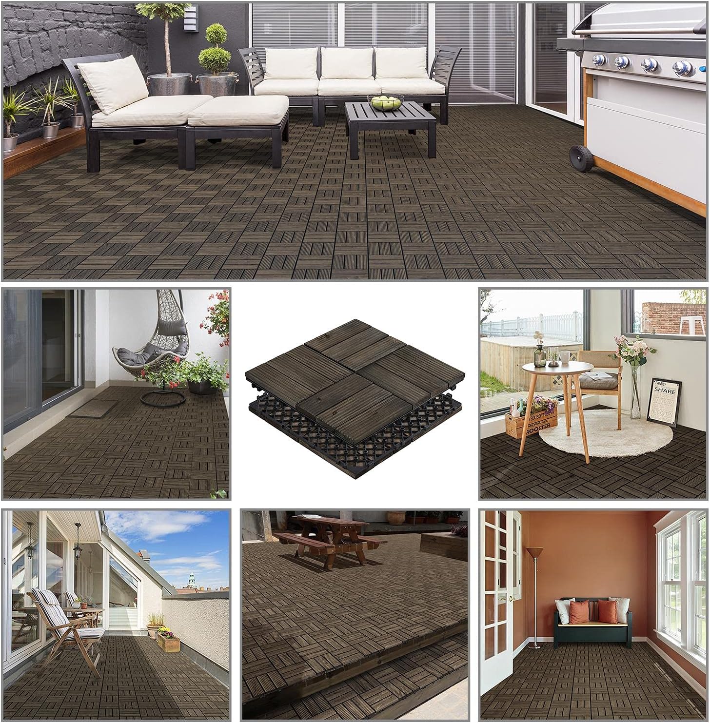 Topeakmart 27PCS Interlocking Deck Tiles 12x12 Patio Flooring, Brown