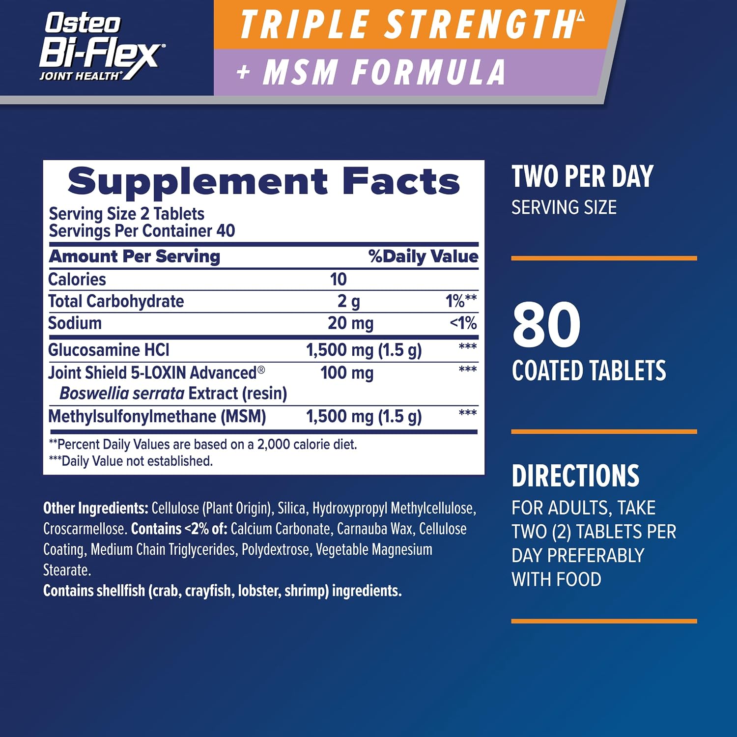 Osteo Bi-Flex Triple Strength Glucosamine Supplement with MSM, 80 Count