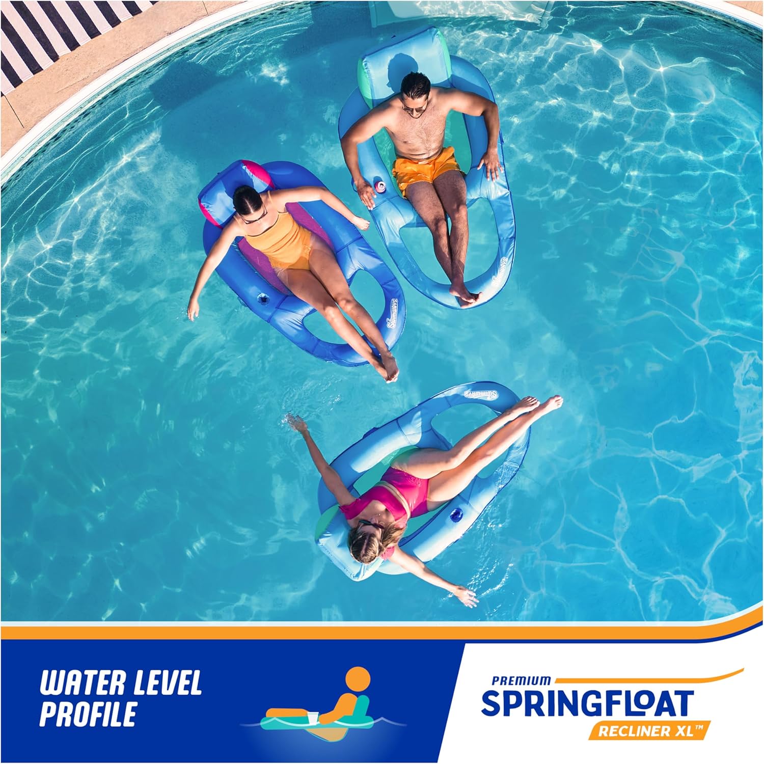 SwimWays Spring Float Recliner Chair for Swimming Pool, Inflatable Pool Floats Adult with Fast Inflation, Cup Holder & Foot Rest for Ages 15 & Up