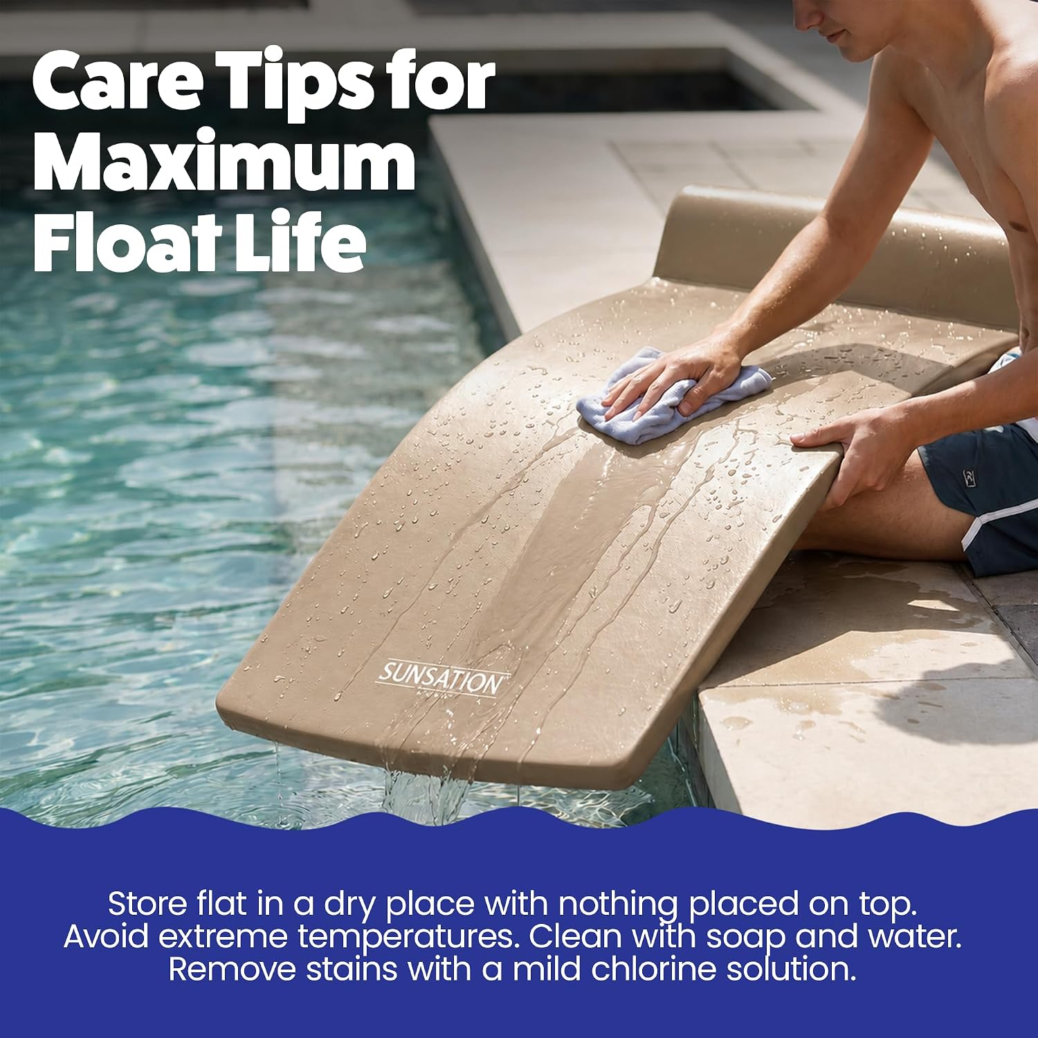 TRC Recreation Sunsation 1.75" Thick Foam Pool Float Lounger w/ Headrest for Lounging & Sunbathing in Swimming Pools, Beaches & Lakes, 70" x 26