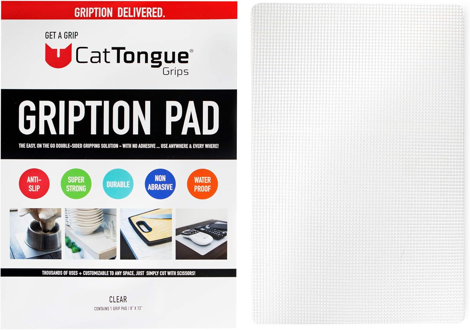 CatTongue Grips 8"x12" Non-Slip Grip Pad, Non-Adhesive, Black, 1-Pk