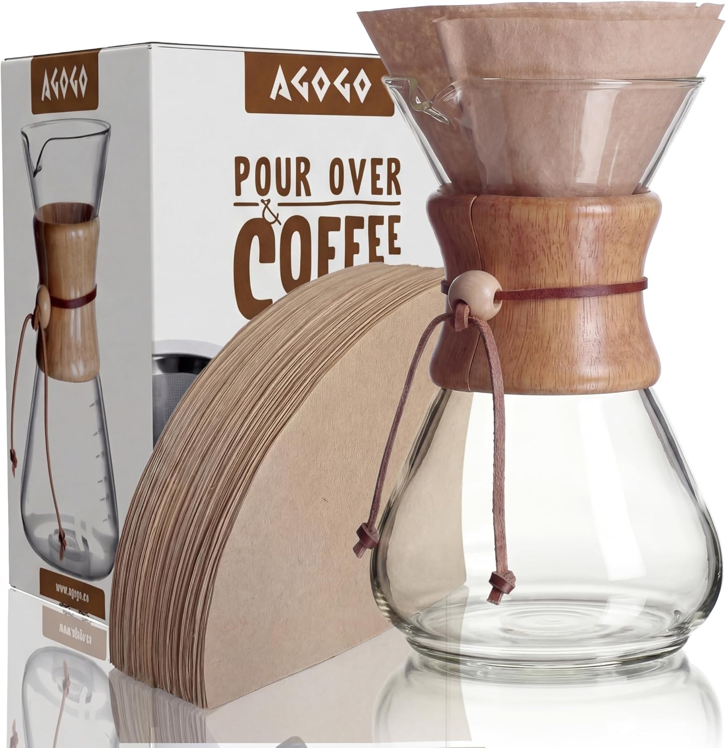AGOGO Pour Over Coffee Maker Set, 34oz Classic Style, 304 Stainless Filter | Barista kit for home kitchen, Cafe, Camping & Office; 20oz-40oz Classic, Slim, Diamond styles; Includes brush & towel.
