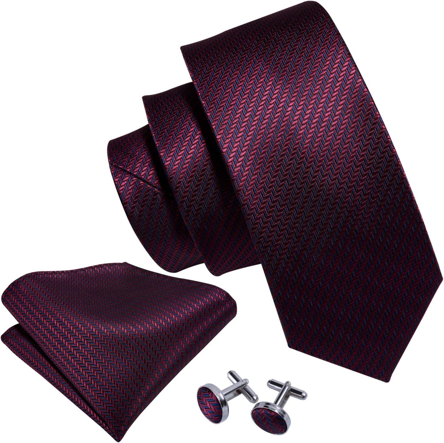 Barry.Wang Plaid Ties for Men Silk Necktie Handkerchief Cuff Links Set