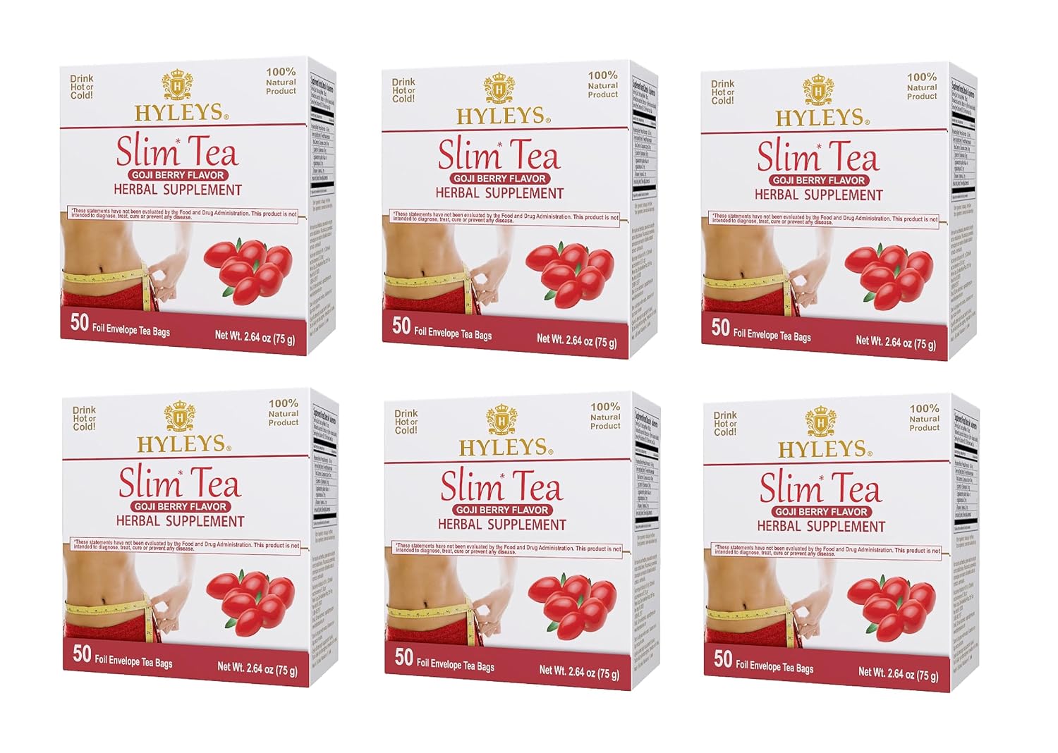 HYLEYS Slim Tea Goji Berry, Weight Loss Detox, Slimming Diet Tea, 25 Bags | Green Tea, Senna Detox & Cleanse, 3 Natural Ingredients, No Added Sugar, 1-Step Bedtime Routine, Supports Digestion