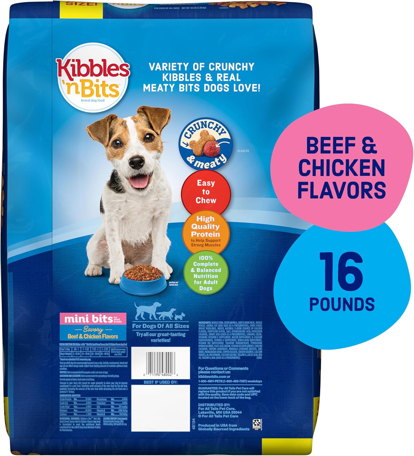 Kibbles 'N Bits Small Breed Mini Bits Savory Beef & Chicken Flavors Dog Food, 16-Pound(Pack of 1) | Complete & Balanced Nutrition Formulated For Small Adult Dogs Crafted With Easy-To-Chew Bites Of Beef & Chicken Flavors