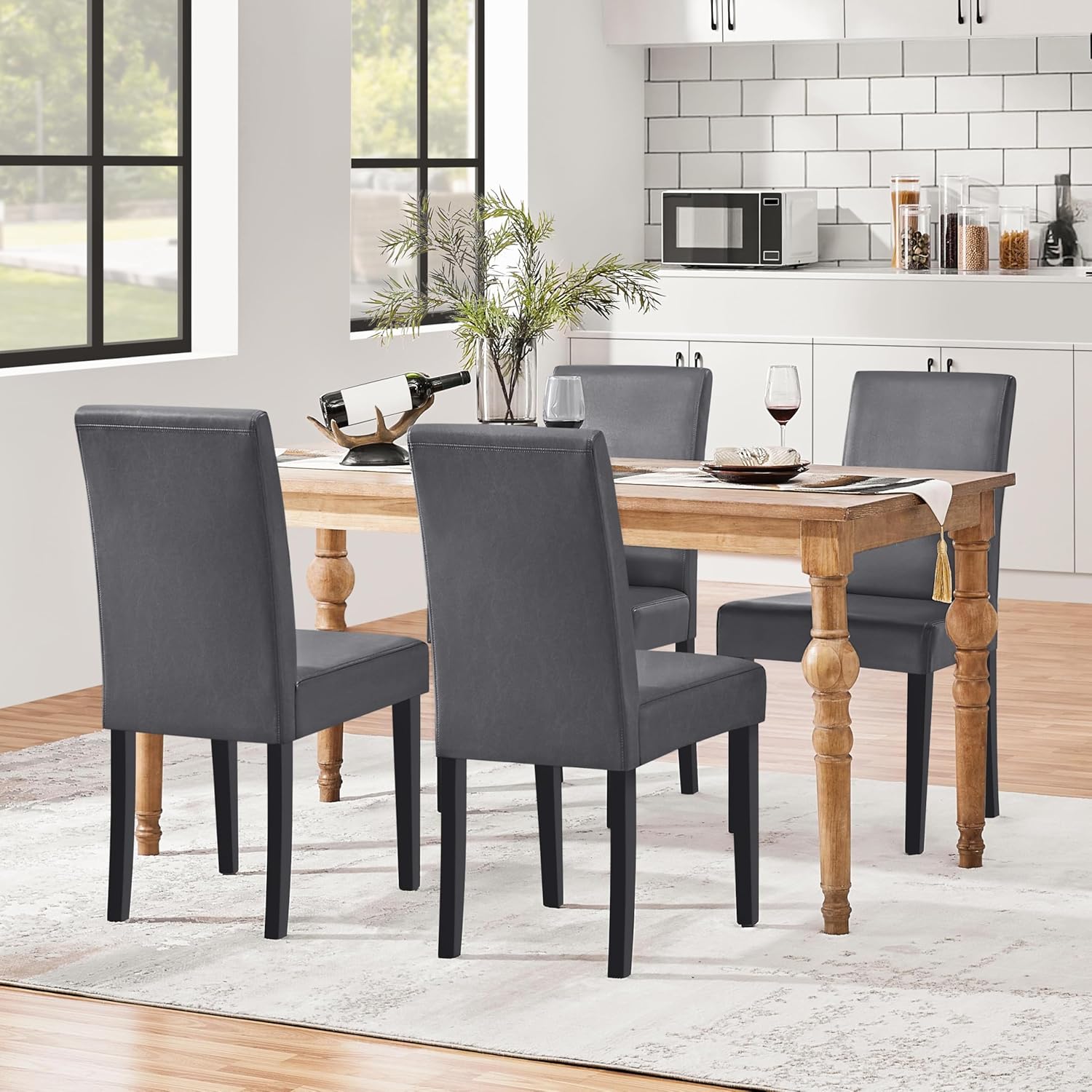 Yaheetech Dining Chairs Set of 4 Upholstered Kitchen Chairs Black
