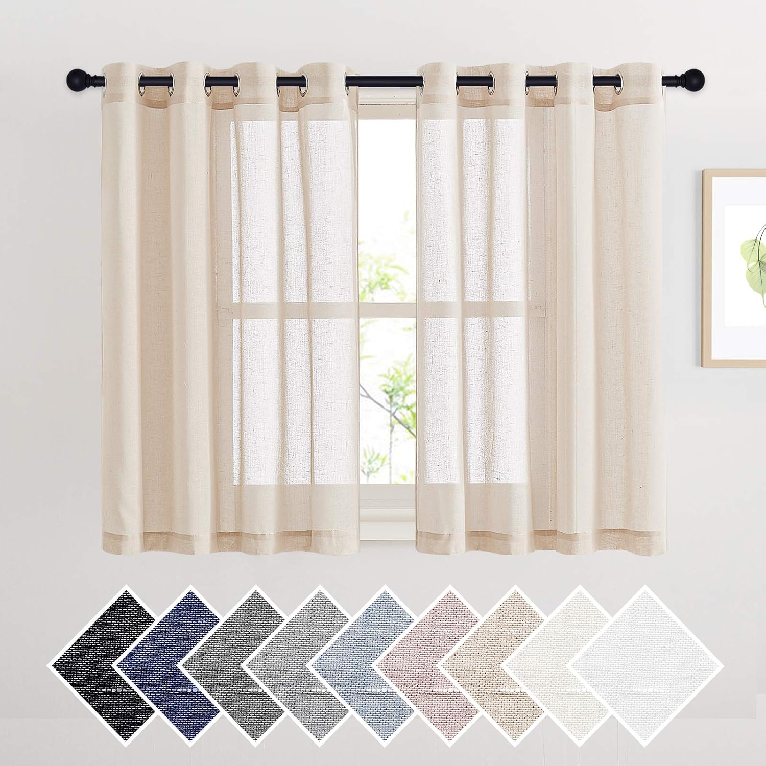 NICETOWN Linen Curtains Semi Sheer Bedroom Window Curtains