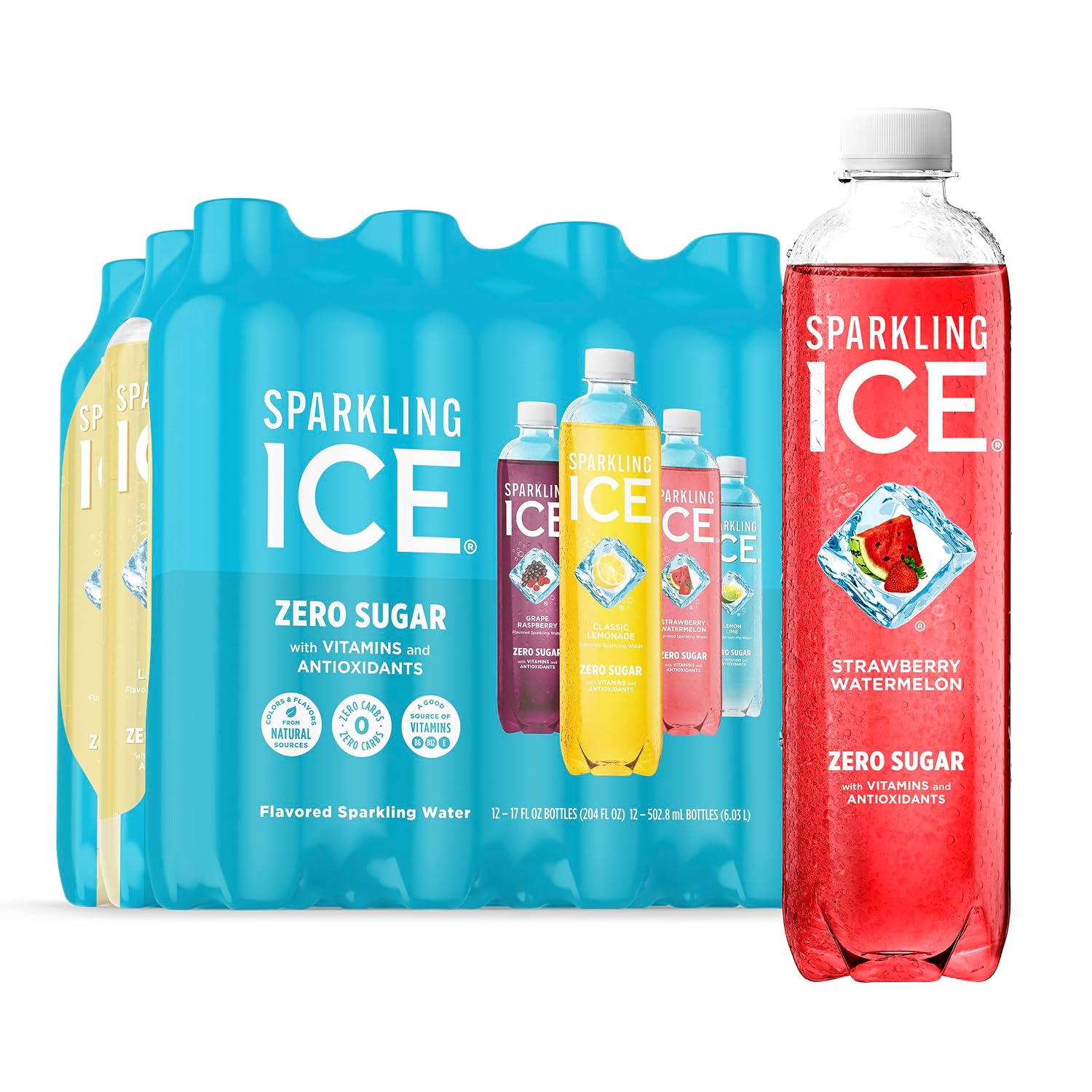 Sparkling Ice Purple Variety Pack, Flavored Water, Zero Sugar, with Vitamins and Antioxidants, 17 fl oz, 12 count (Black Raspberry, Cherry Limeade, Orange Mango, Kiwi Strawberry)