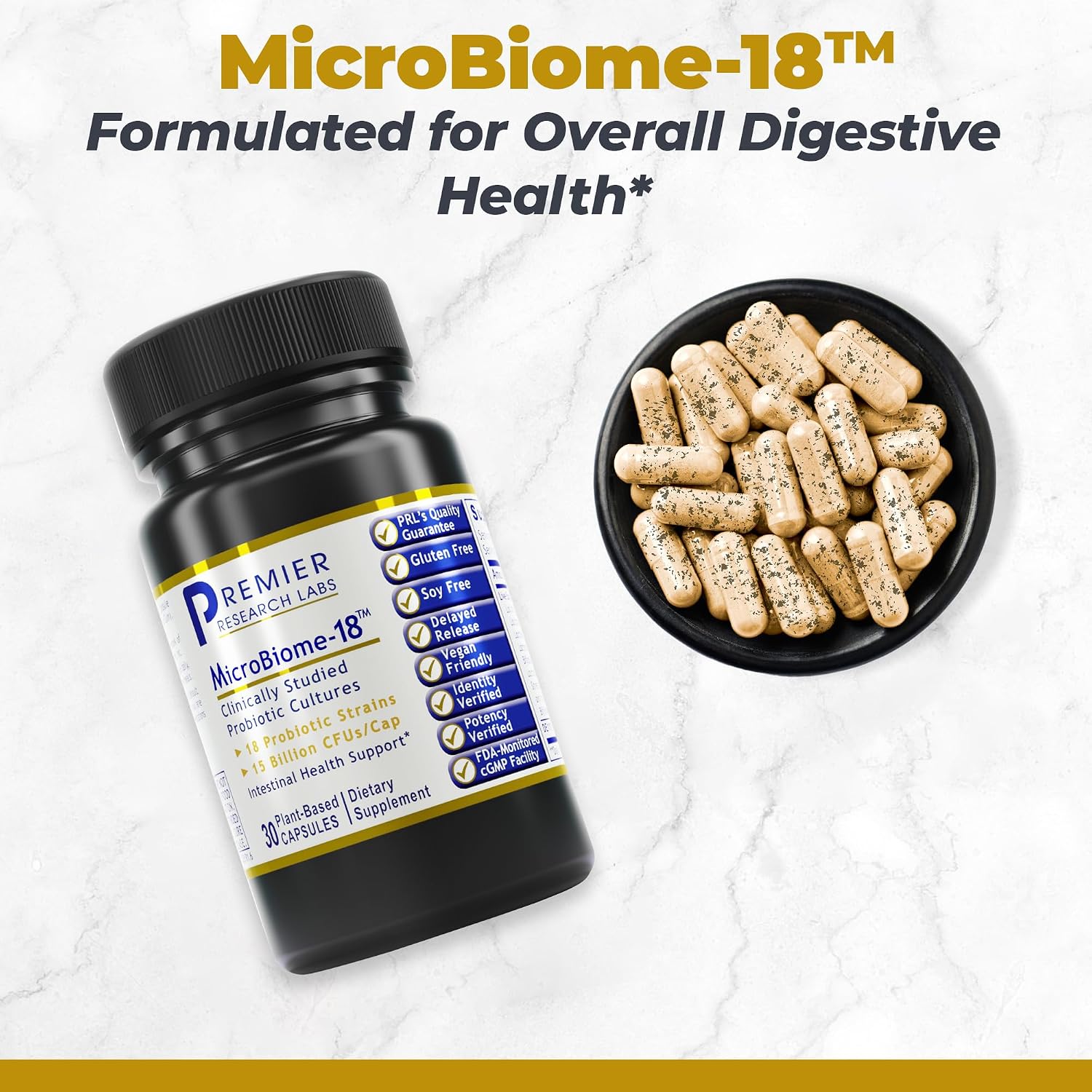 Premier Research Labs MicroBiome-18 - Probiotics for Digestive Health, Probiotics with Lactobacillus Acidophilus for Women and Men