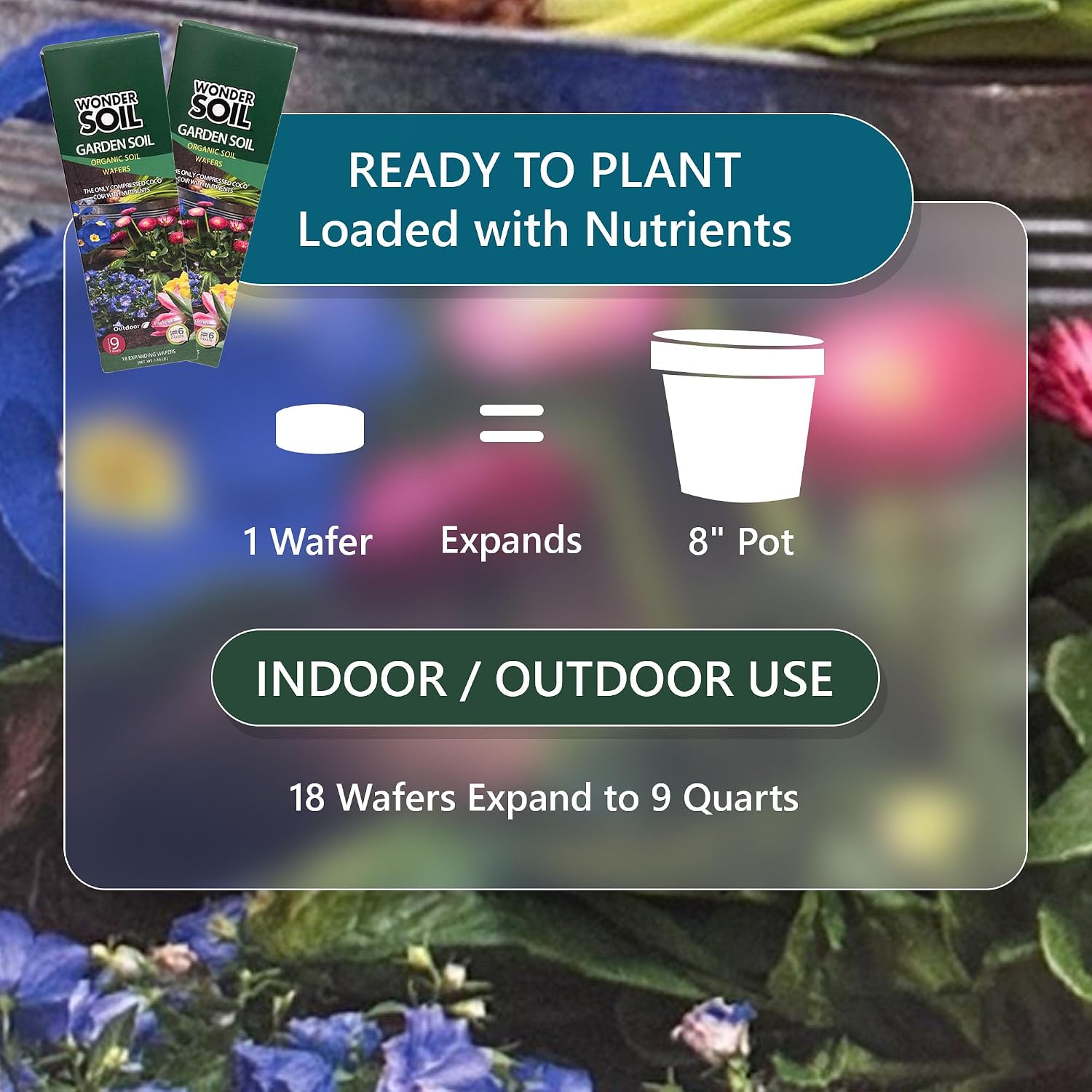 | 18 Wafers | 1 Wafer Fills an 8" Pot | Ready to Plant Organic Potting Soil Loaded with Nutrients | 18 Wafers Expand to 9 Quarts of Indoor Outdoor