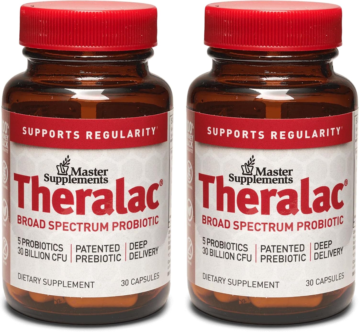 Master Supplements Theralac - 30 Capsules - Multi-Strain Probiotic for Optimal Gut Health + Gas & Bloating Relief - Gluten Free - 30 Servings