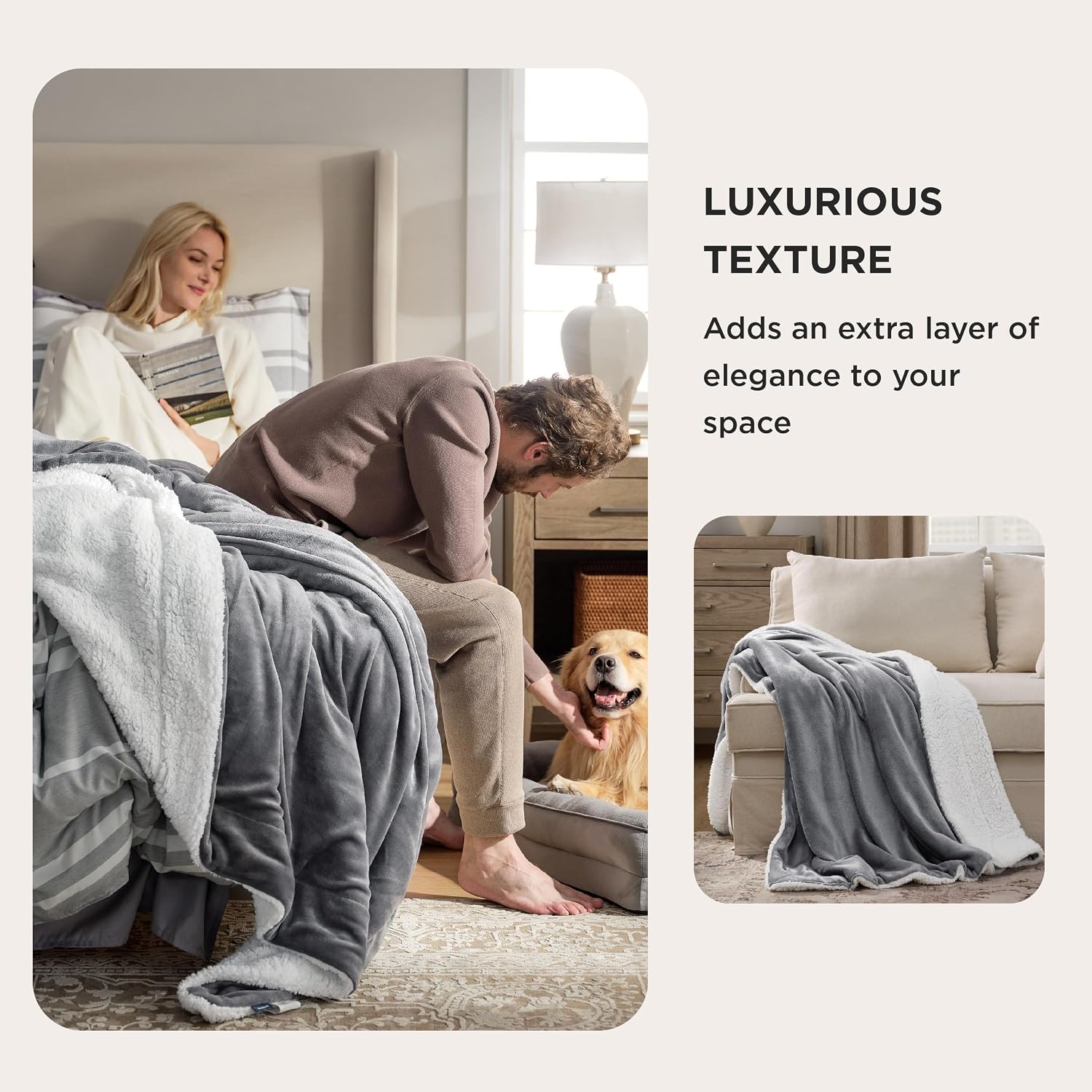 Bedsure GentleSoft Sherpa Fleece Throw Blanket for Couch, Non-Heated, Thick & Warm Cozy Blanket for Winter Fall, Soft Fuzzy Plush Throw Gifts for Women and Men, Grey, 50x60 Inches