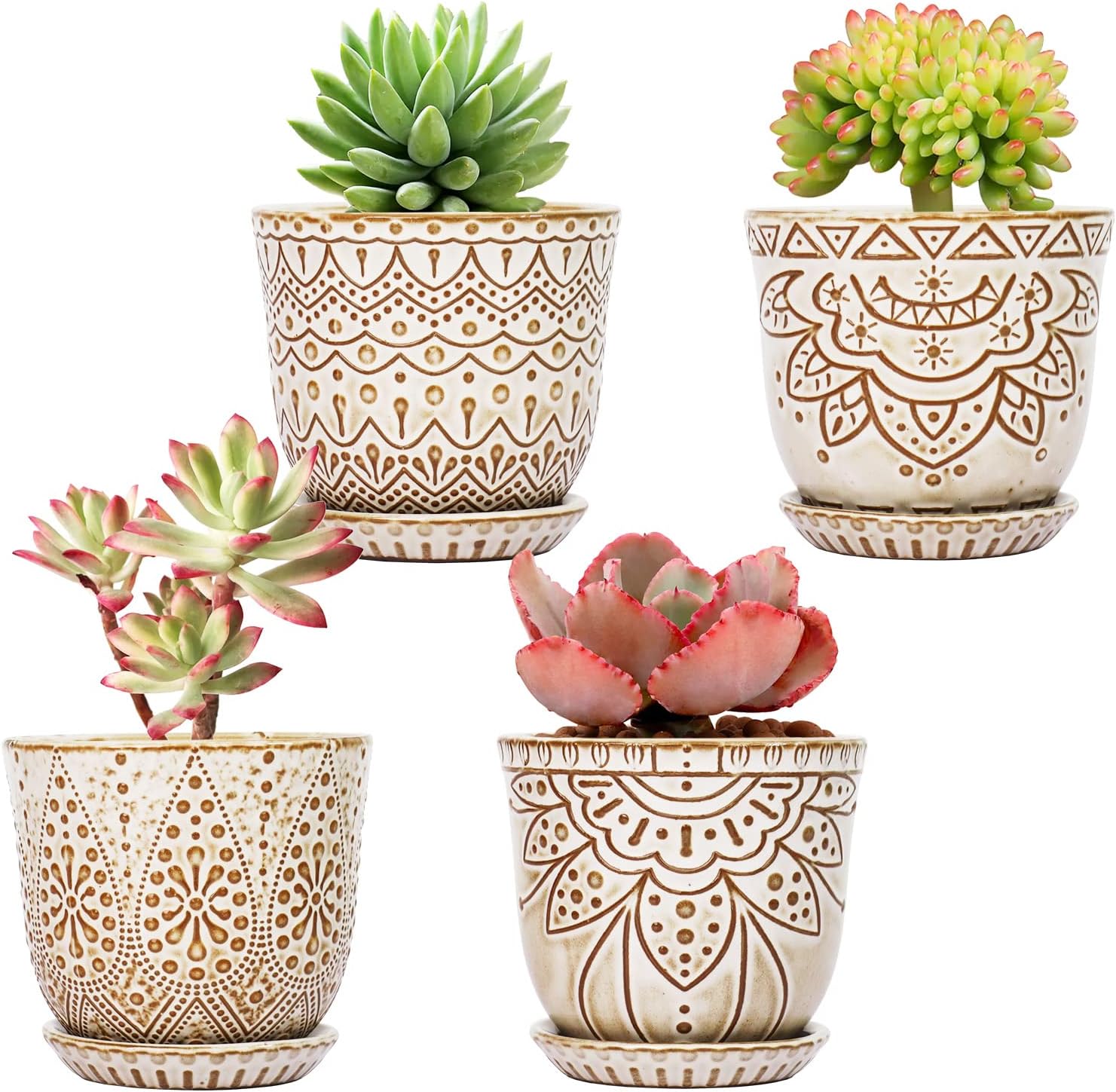 Gepege Ceramic Plant Pots, 6 Inch Indoor Planters with Drainage & Saucers