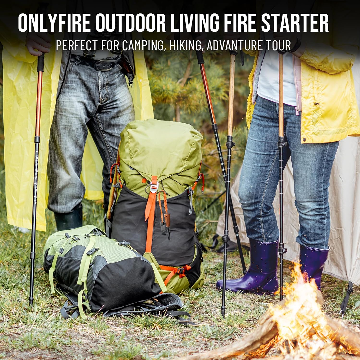 onlyfire Fire Starter Survival Tool, Ferro Rod Kit with Tinder Wick, Pouch, Waterproof Flint and Steel Fire Starter for Camping