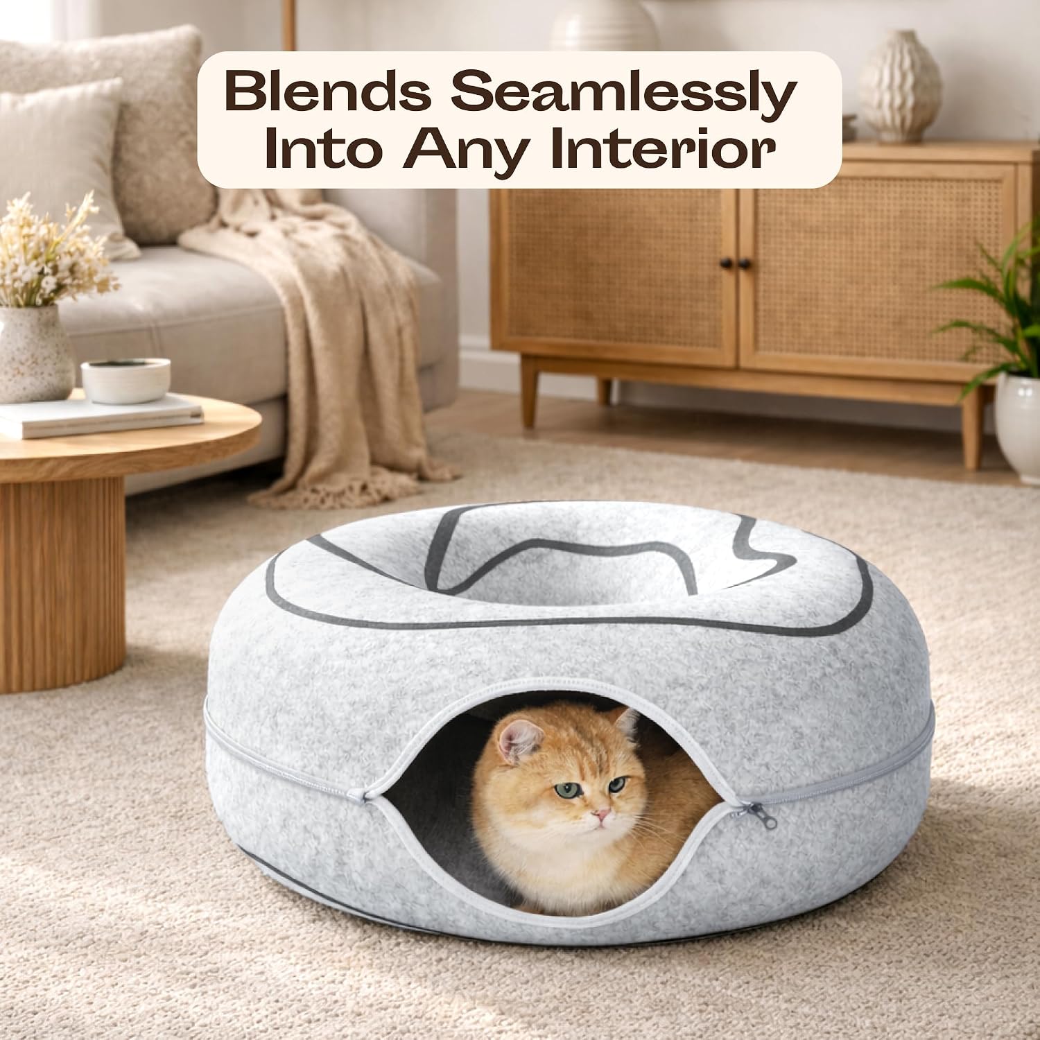 Cat Cave – Premium Felt Cat Bed for Indoor Cats, Handmade 100% Merino Wool (Large, Black Aqua)