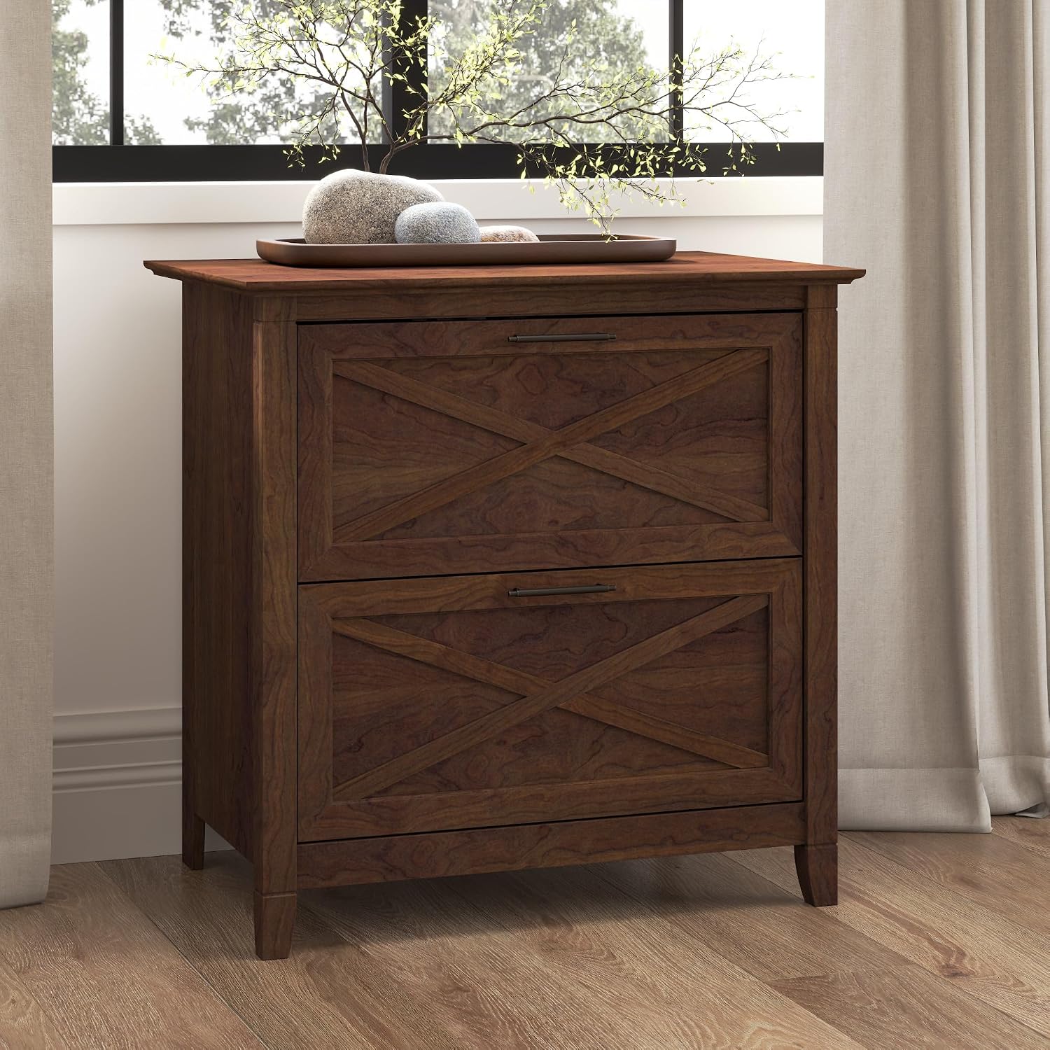 Bush Home Key West 2 Drawer Lateral File Cabinet in Washed Gray, Document Storage for Home Office, Accent Chest with Drawers