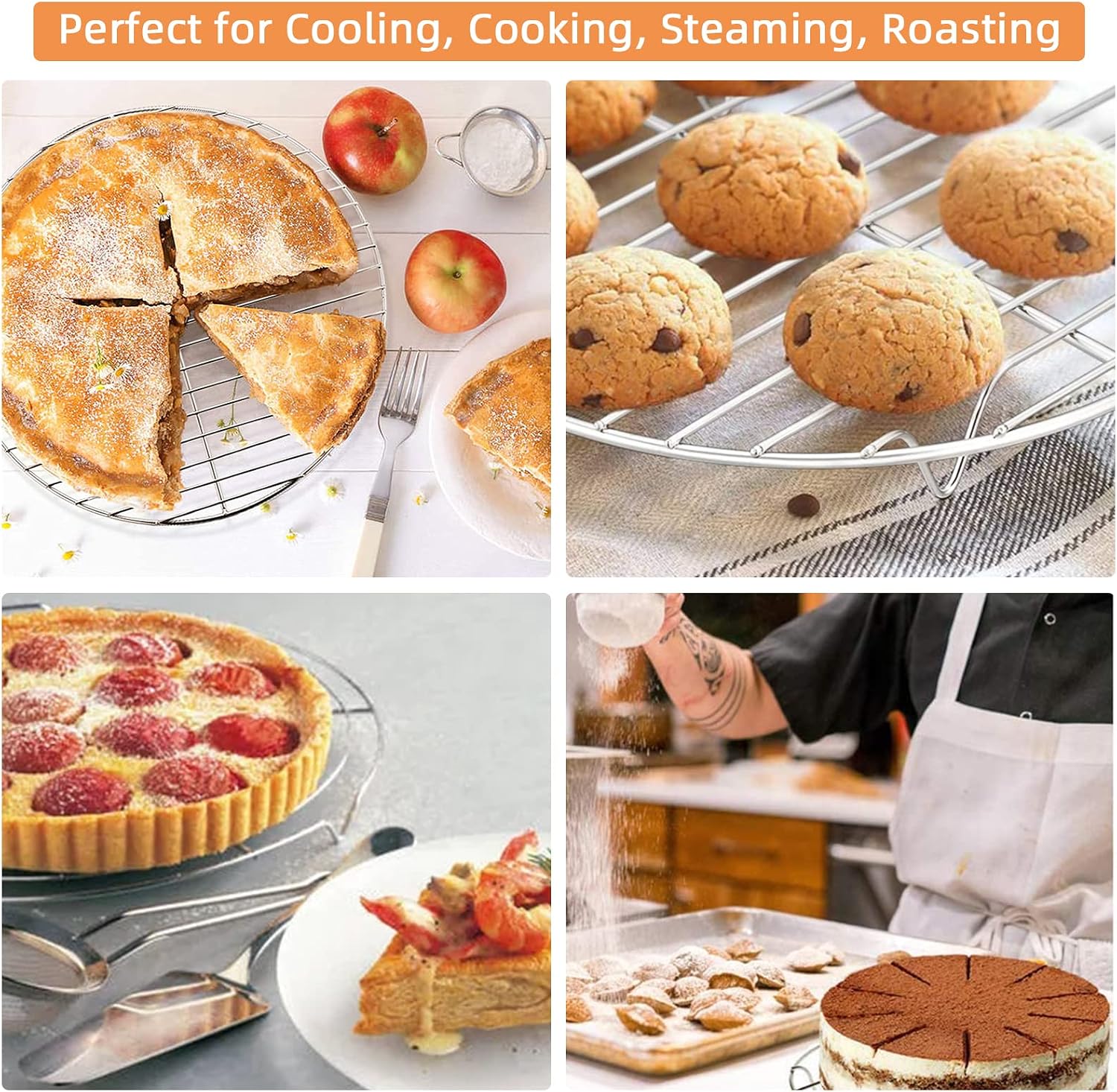 8 Inch Cooking Rack Round 304 Stainless Steel Cooling Racks Baking and Cooling Steaming Rack w Stand Cookware for Air Fryer Pressure Cooker Canning 2Pcs