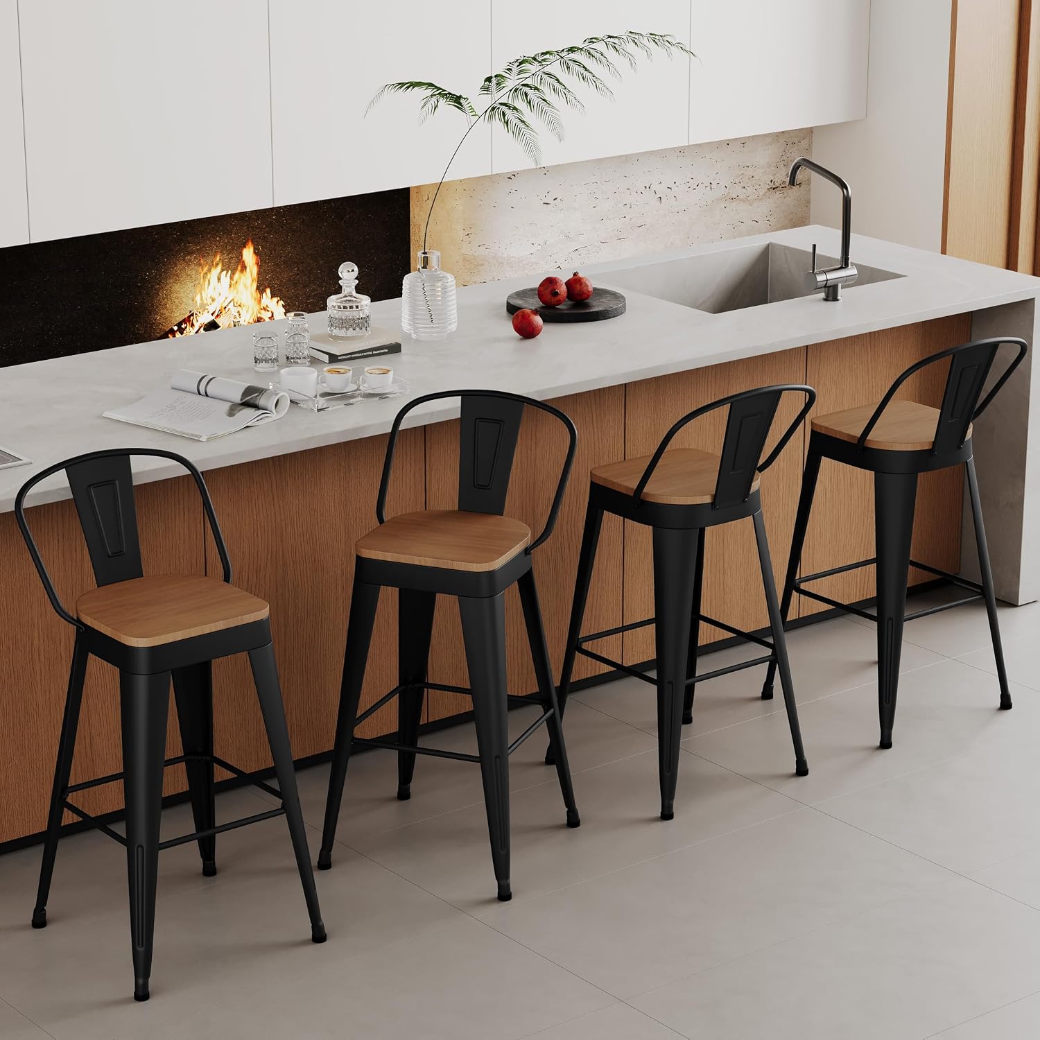 Aklaus Metal Bar Stools Set of 4