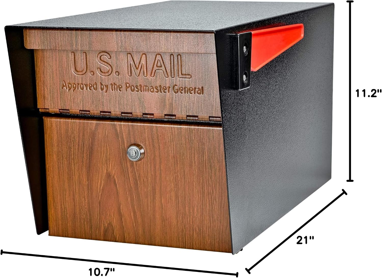 Mail Boss Curbside, Wood Grain 7510 Mail Manager Locking Security Mailbox, Steel, Black | Patented anti-pry lock, accepts small packages