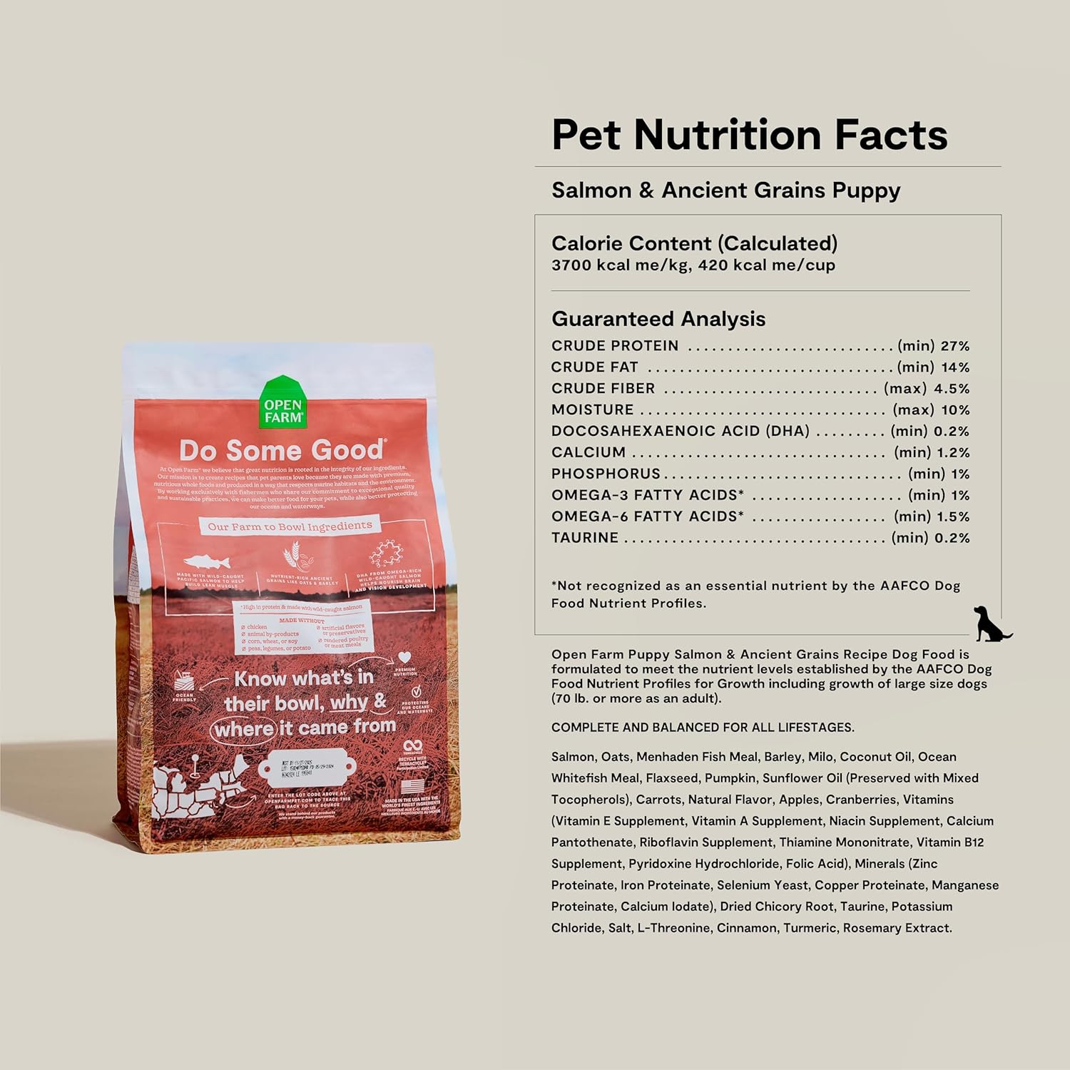 Open Farm Ancient Grains Dry Puppy Food, Chicken & Salmon Kibble, 4lb Bag